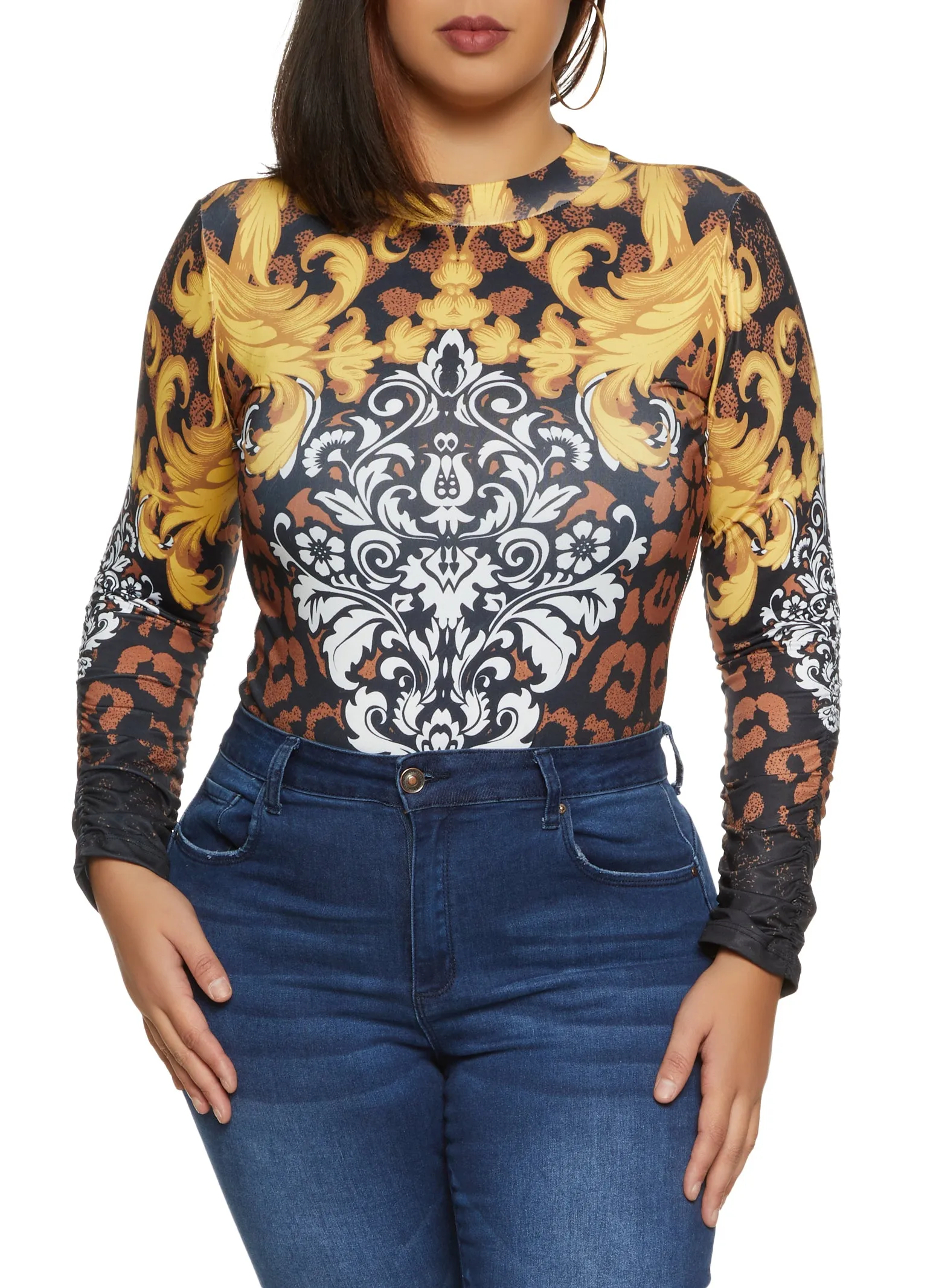 Plus Size Mixed Print Ruched Sleeve Bodysuit sold by Rainbow product image thumbnail 2