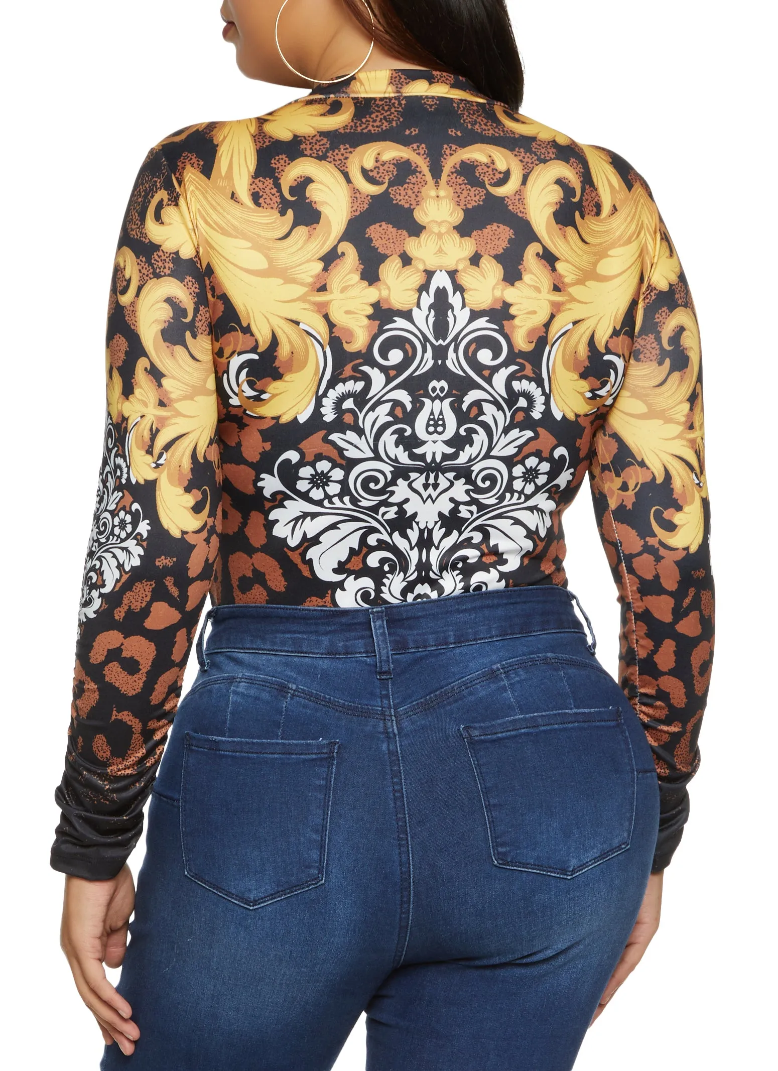 Plus Size Mixed Print Ruched Sleeve Bodysuit sold by Rainbow product image thumbnail 3