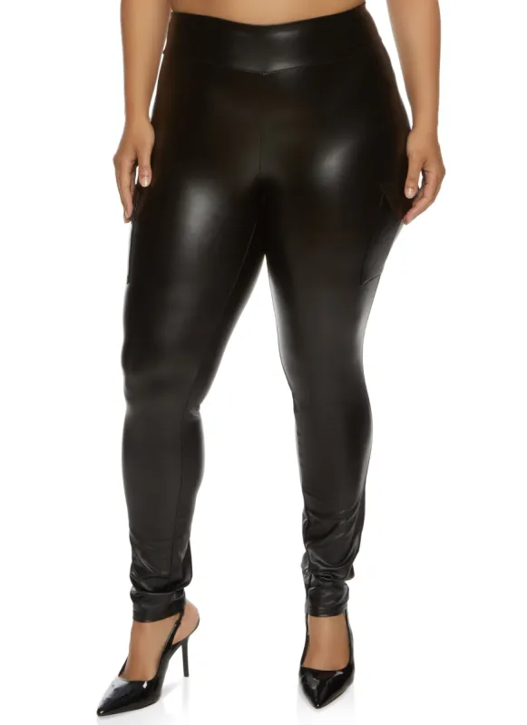 Plus Size Faux Leather Cargo Pocket Leggings sold by Rainbow