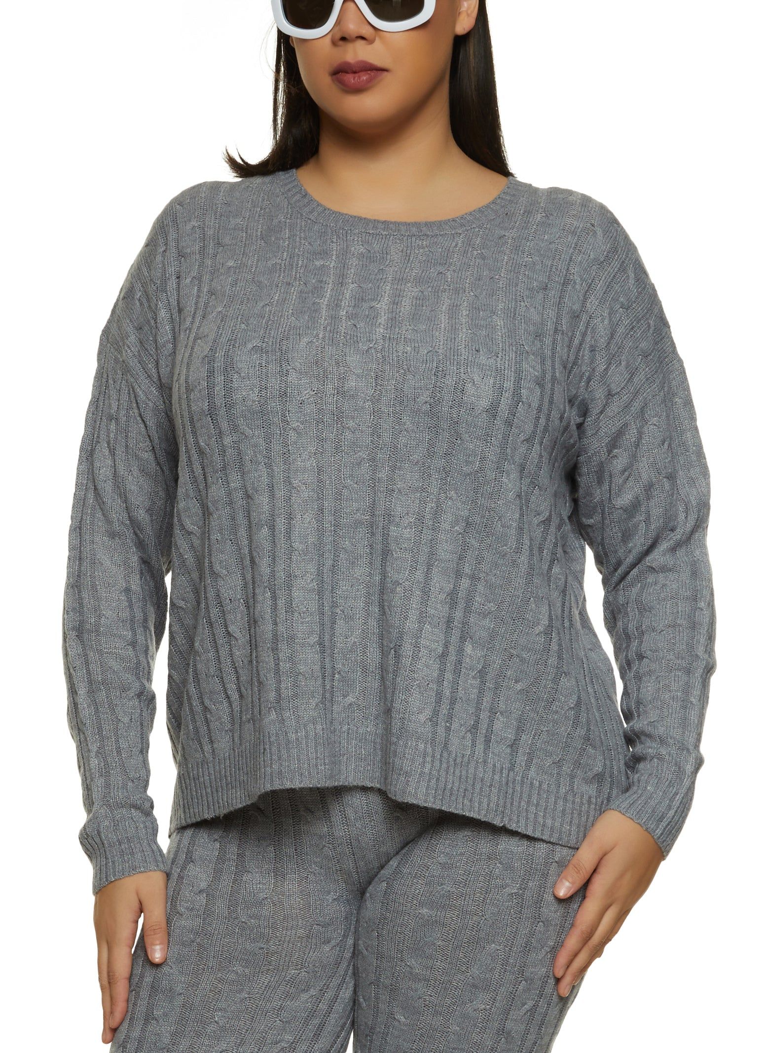 Plus Size Cable Knit Crew Neck Sweater sold by Rainbow