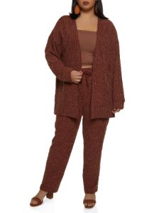Plus Size Ribbed Drop Shoulder Open Front Cardigan sold by Rainbow