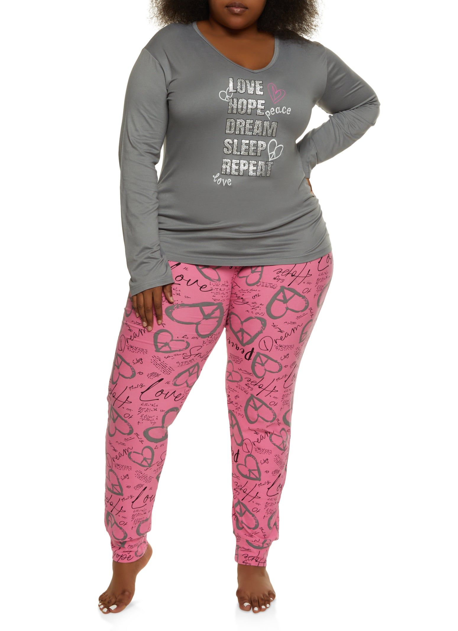 Plus Graphic Print Pajama Long Sleeve Top and Pants sold by Rainbow