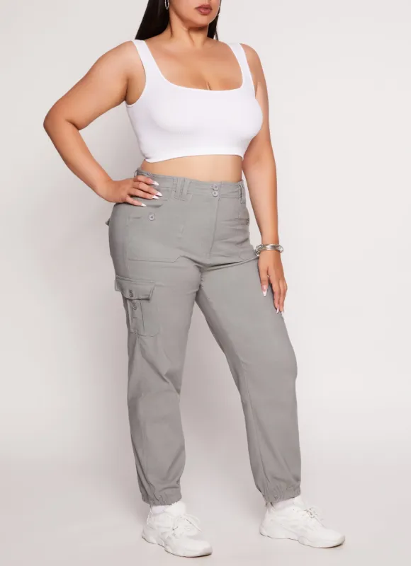 Plus Size Solid High Waist Cargo Pocket Joggers sold by Rainbow