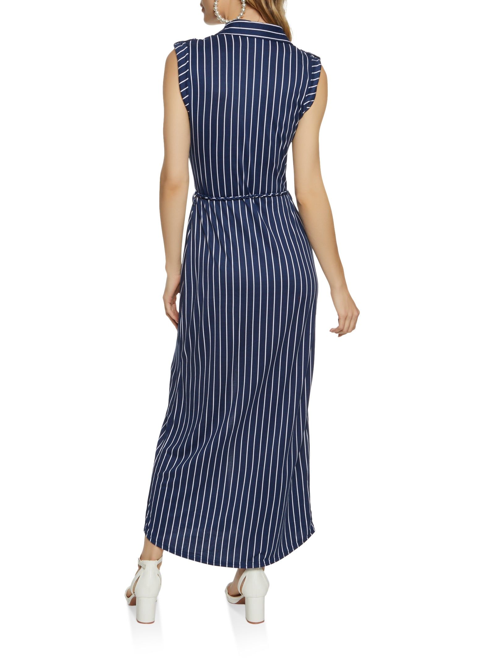 Striped Button Front Tie Waist Maxi Dress sold by Rainbow product image thumbnail 3