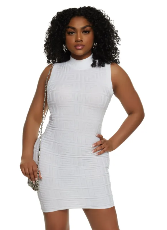 Greek Key Textured Knit Mini Dress sold by Rainbow