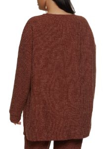 Plus Size Ribbed Drop Shoulder Open Front Cardigan sold by Rainbow