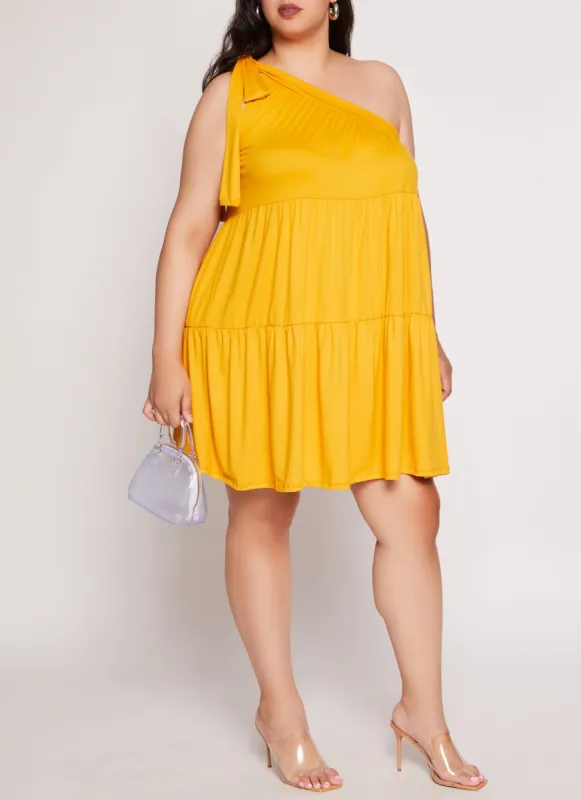 Plus Size Tie Strap Detail One Shoulder Dress sold by Rainbow
