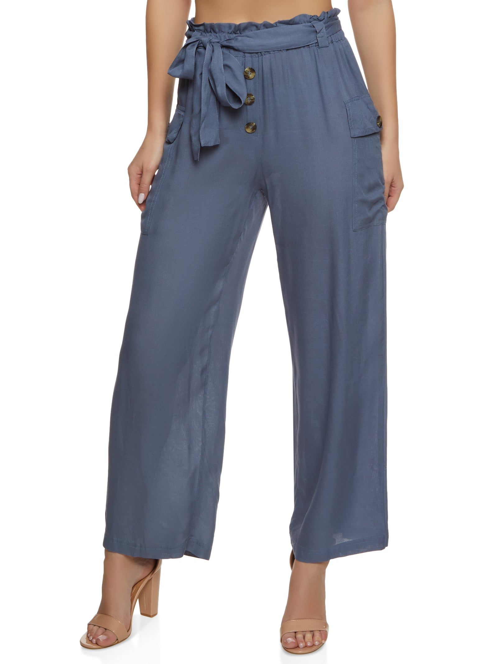Paper Bag Waist Cargo Pocket Wide Leg Pants sold by Rainbow