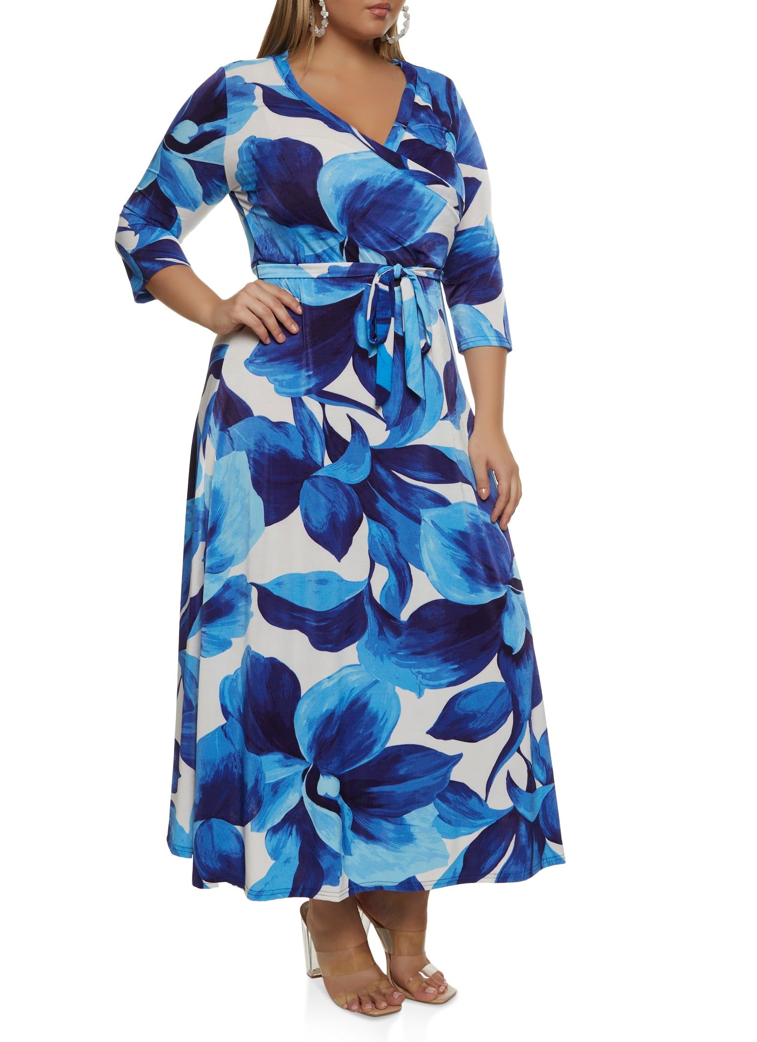 Plus Size Floral Print Belted Faux Wrap Maxi Dress sold by Rainbow product image thumbnail 2