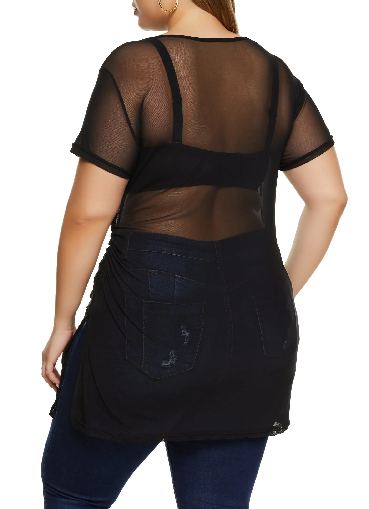 Plus Size Mesh Keyhole Side Slit Tunic Top sold by Rainbow product image thumbnail 3