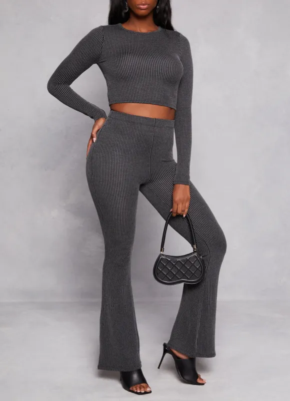 Almost Famous Ribbed Knit High Waist Flare Pants sold by Rainbow