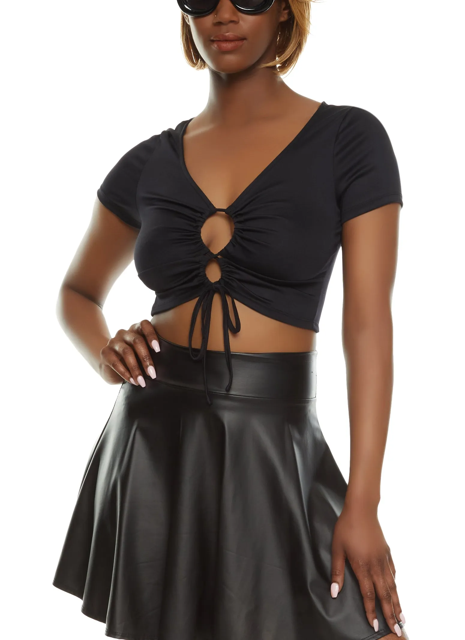 Cut Out Lace Up Front Crop Top sold by Rainbow