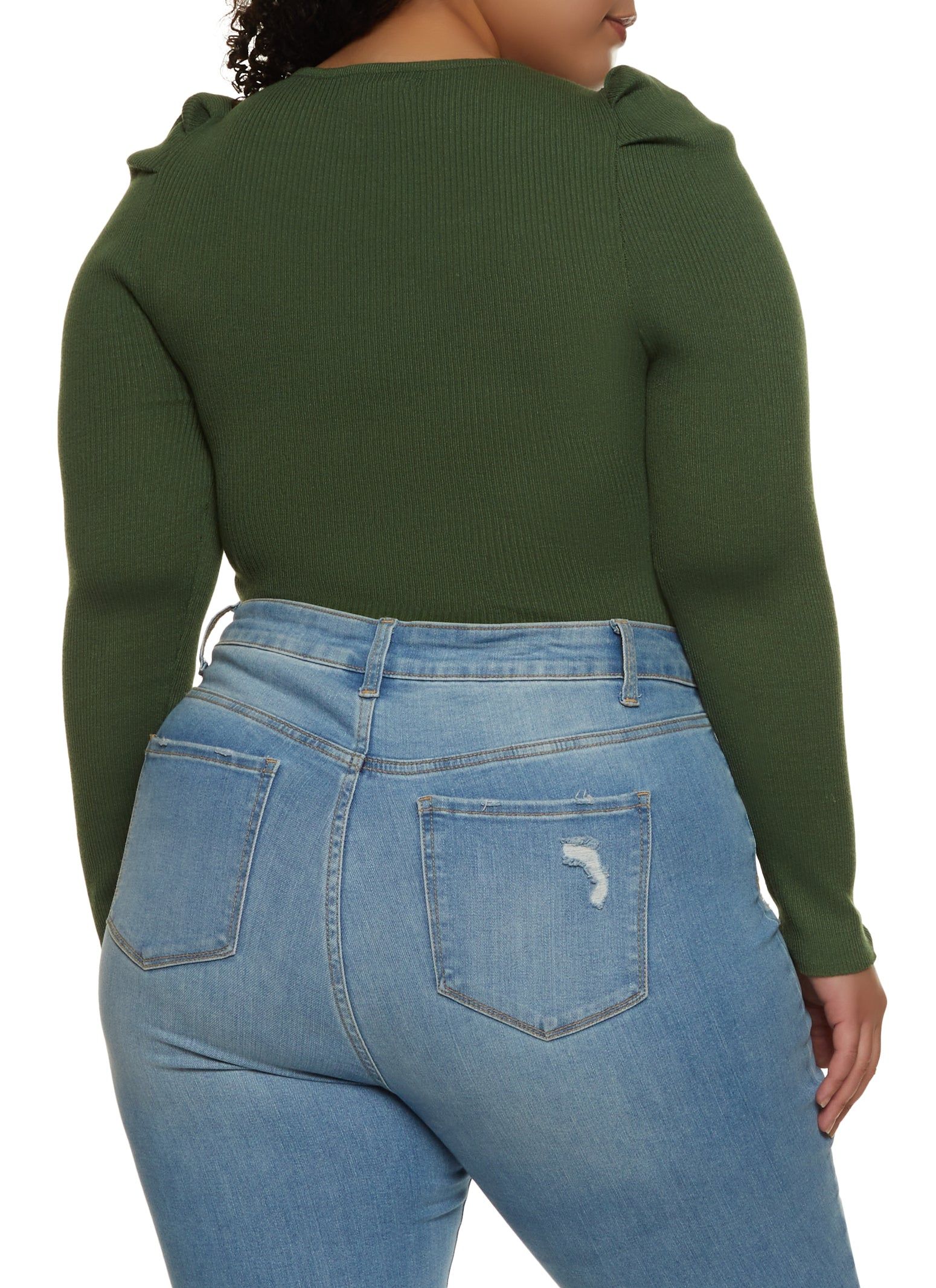 Plus Size Ribbed Puff Sleeve Bodysuit sold by Rainbow product image thumbnail 3