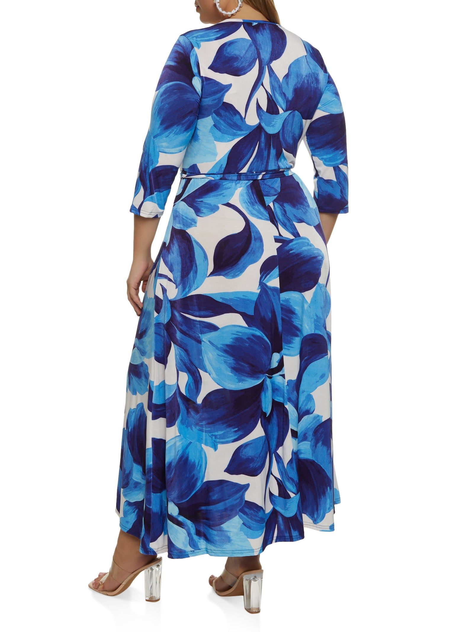 Plus Size Floral Print Belted Faux Wrap Maxi Dress sold by Rainbow product image thumbnail 3
