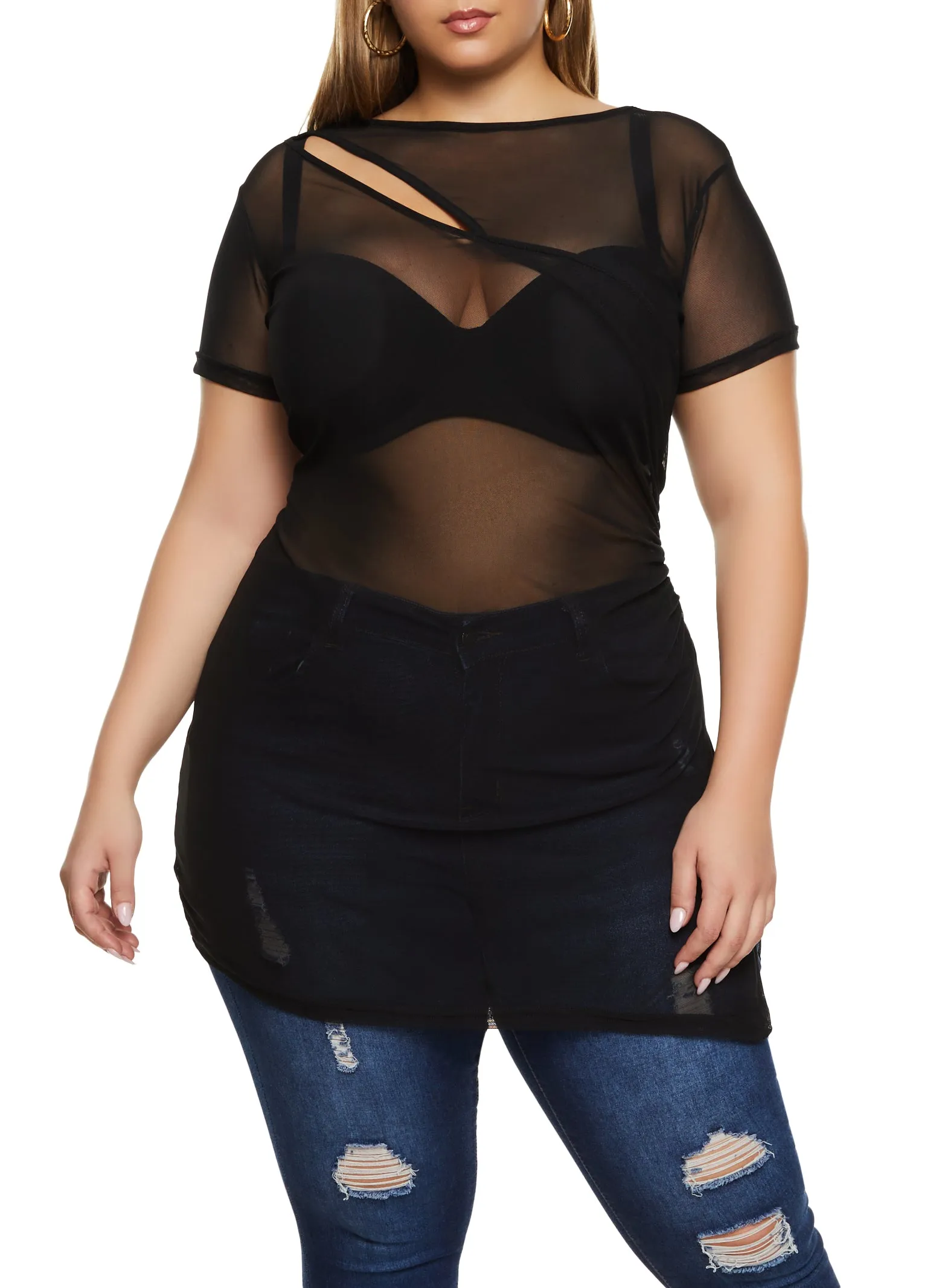 Plus Size Mesh Keyhole Side Slit Tunic Top sold by Rainbow product image thumbnail 2
