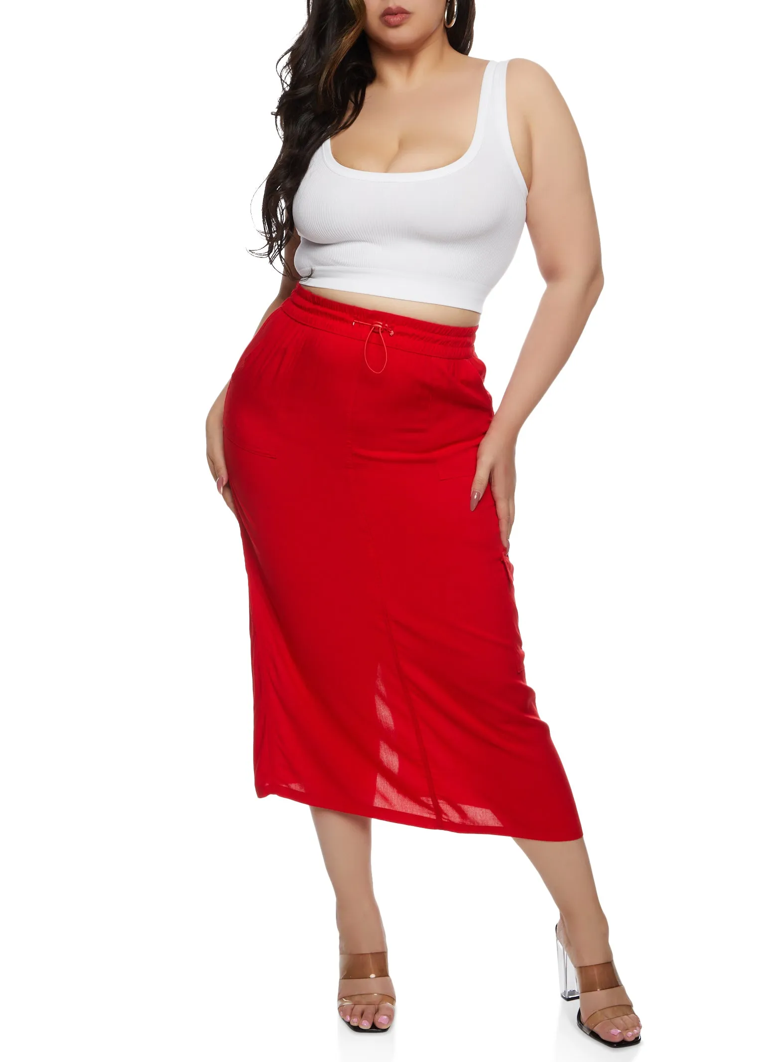 Plus Size Linen Toggle Drawstring Cargo Skirt sold by Rainbow