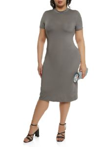 Plus Size Mock Neck Short Sleeve Midi Dress sold by Rainbow