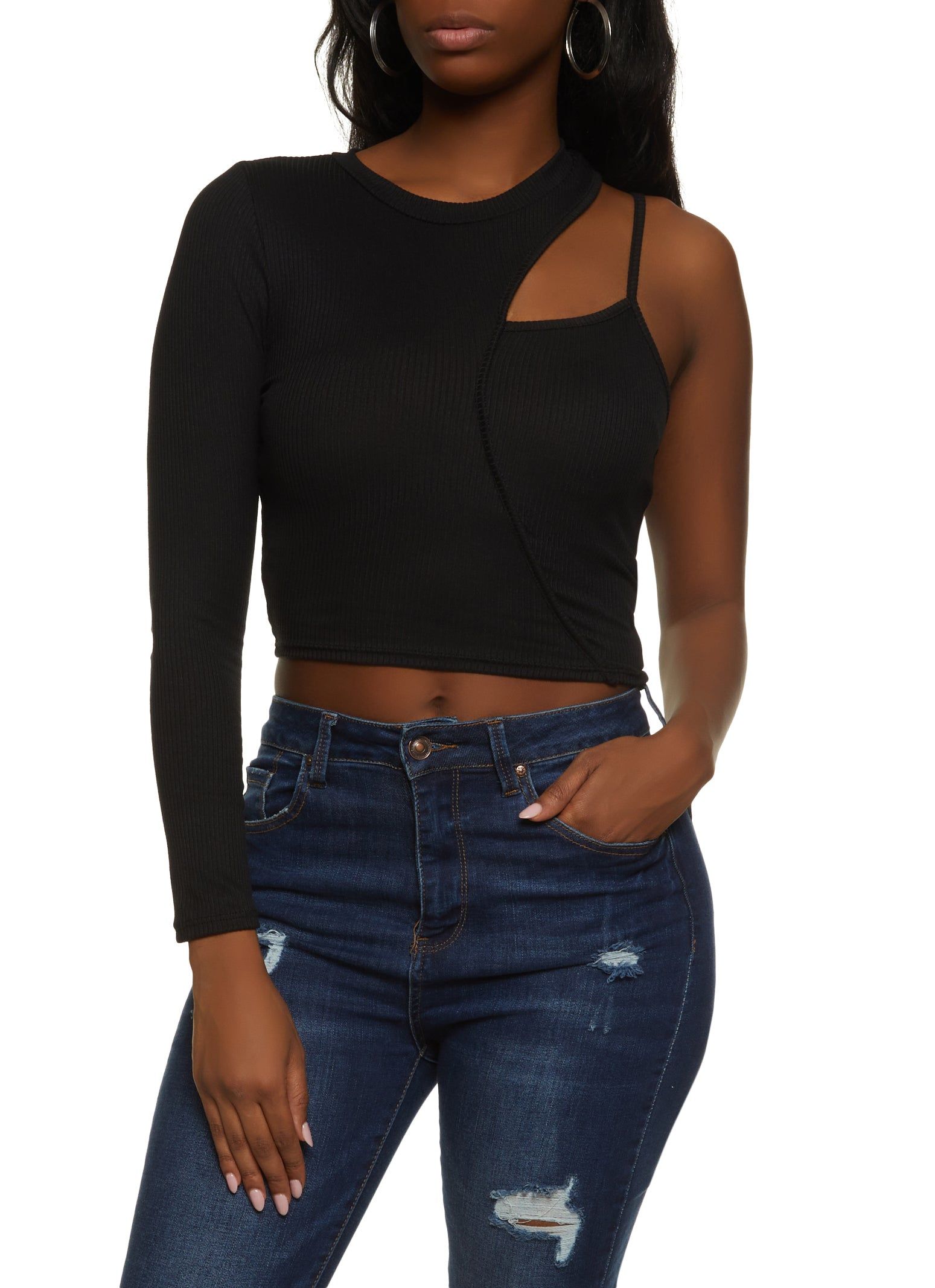Asymmetrical Cut Out One Shoulder Top sold by Rainbow