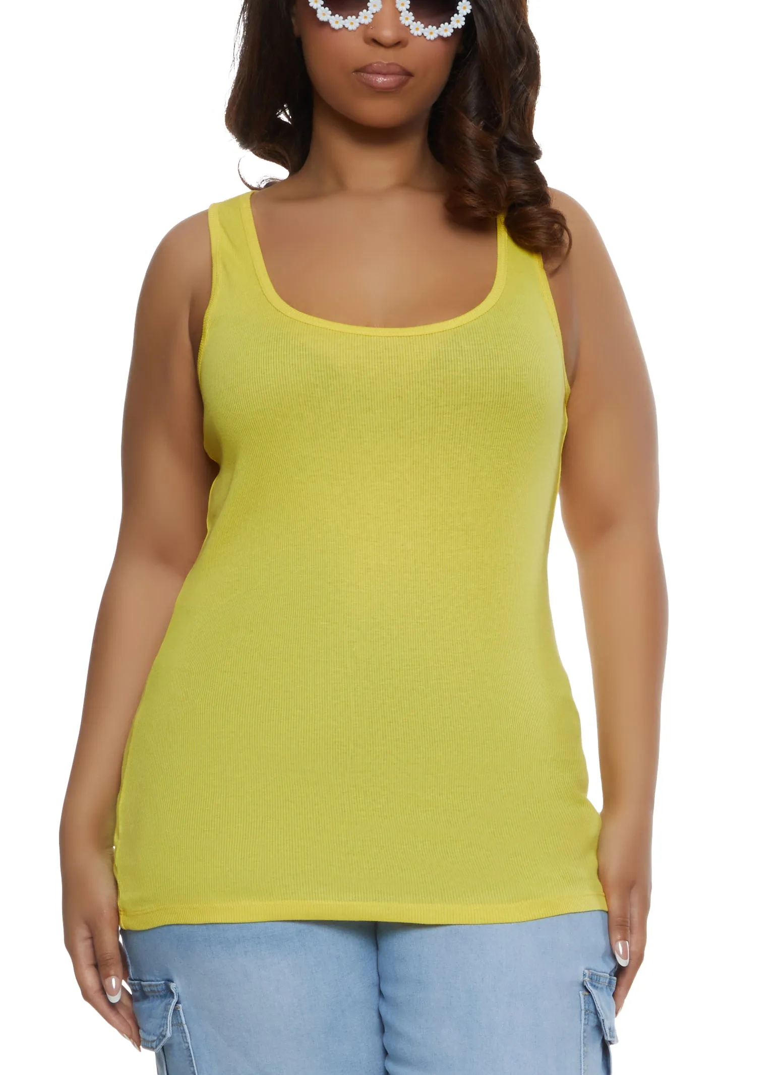 Plus Size Ribbed Knit Racerback Tank Top sold by Rainbow