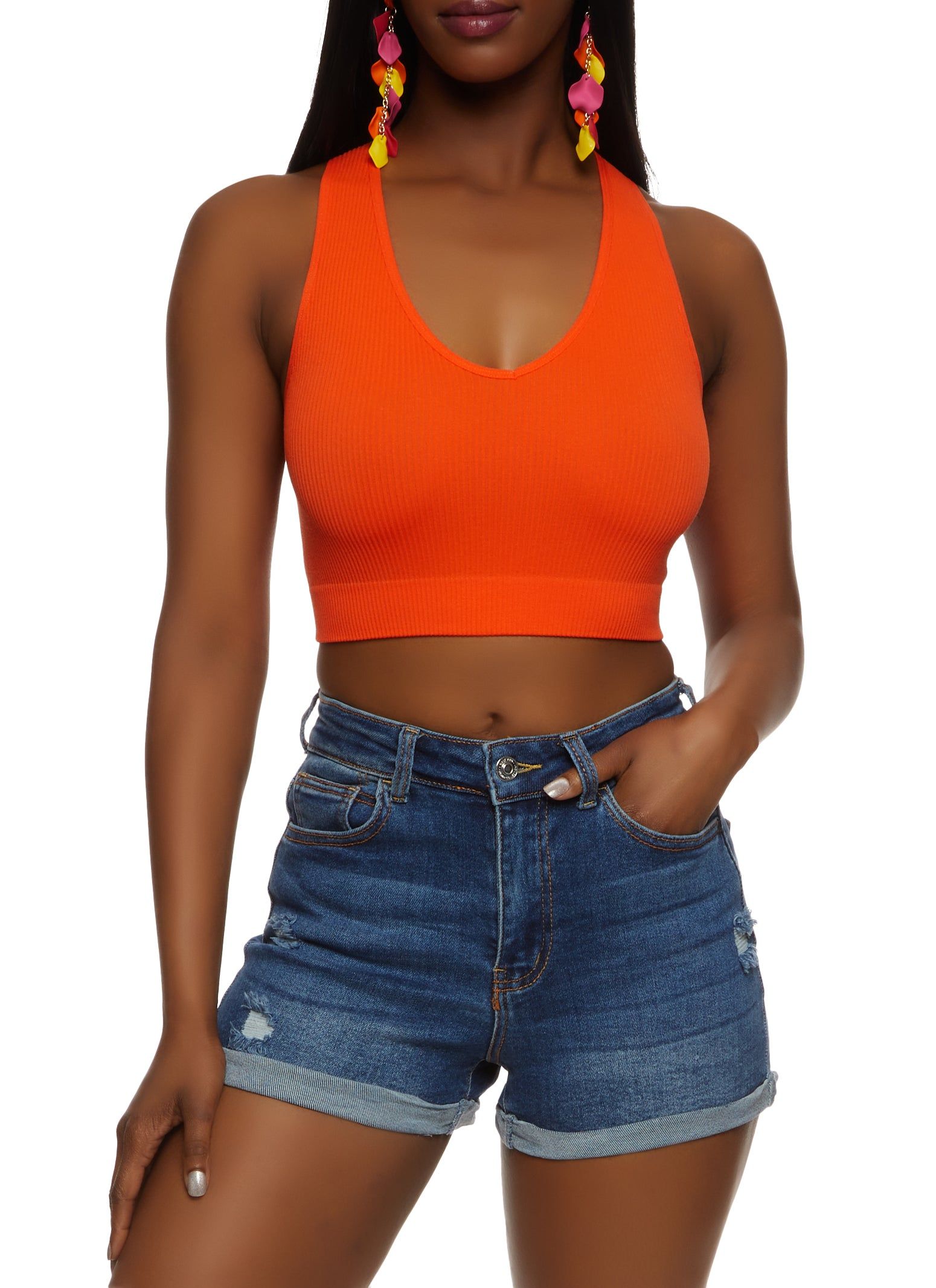 Rib Knit Seamless Crop Top sold by Rainbow