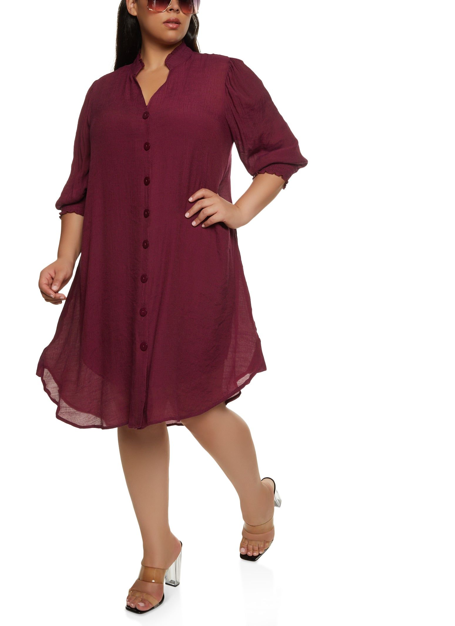 Plus Size Gauze Knit Button Front Shirt Dress sold by Rainbow product image thumbnail 2