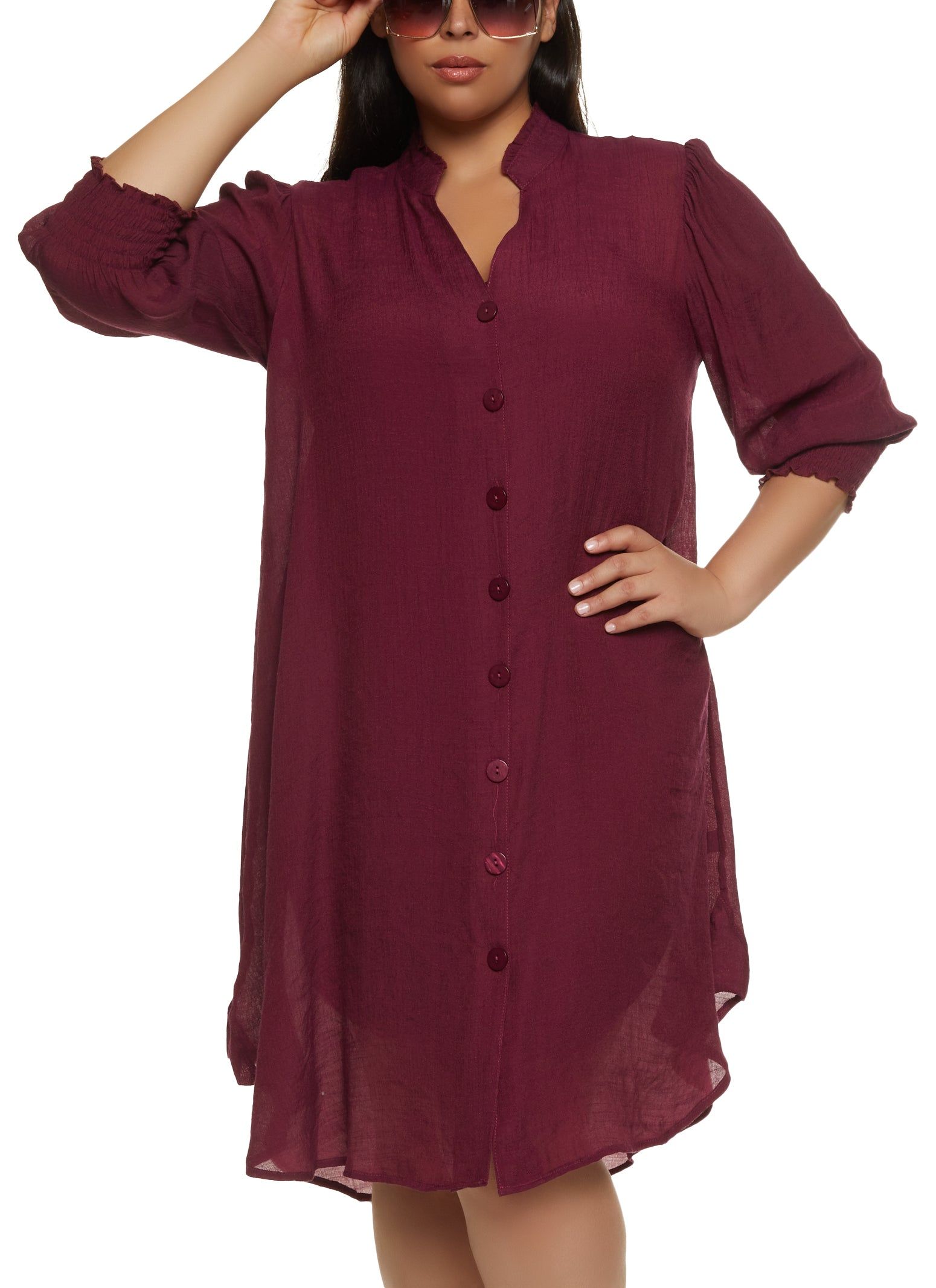 Plus Size Gauze Knit Button Front Shirt Dress sold by Rainbow