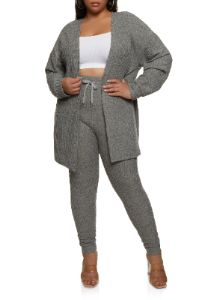 Plus Size Ribbed Open Front Cardigan sold by Rainbow