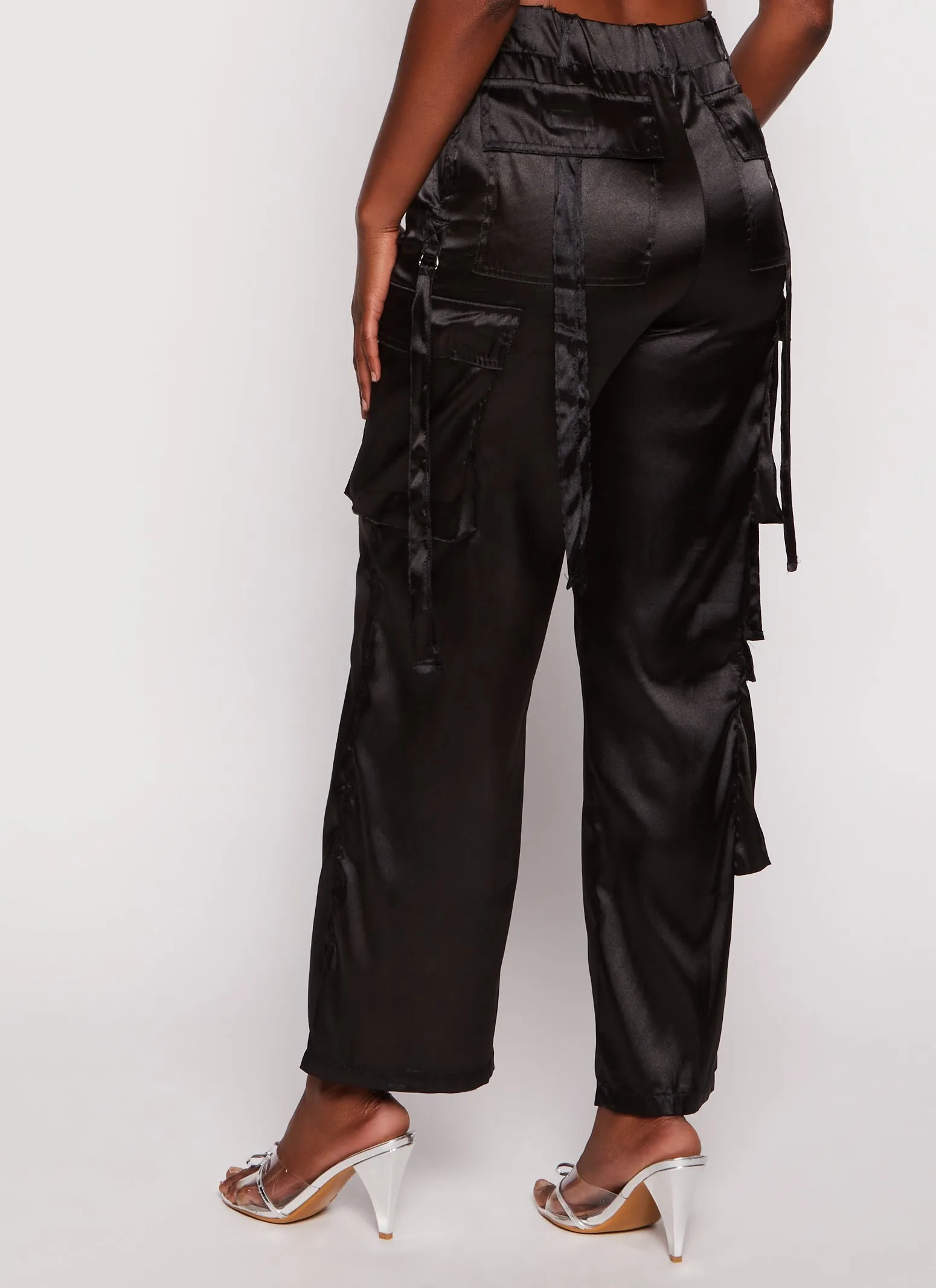 Satin High Waisted Wide Leg Cargo Pants sold by Rainbow product image thumbnail 3