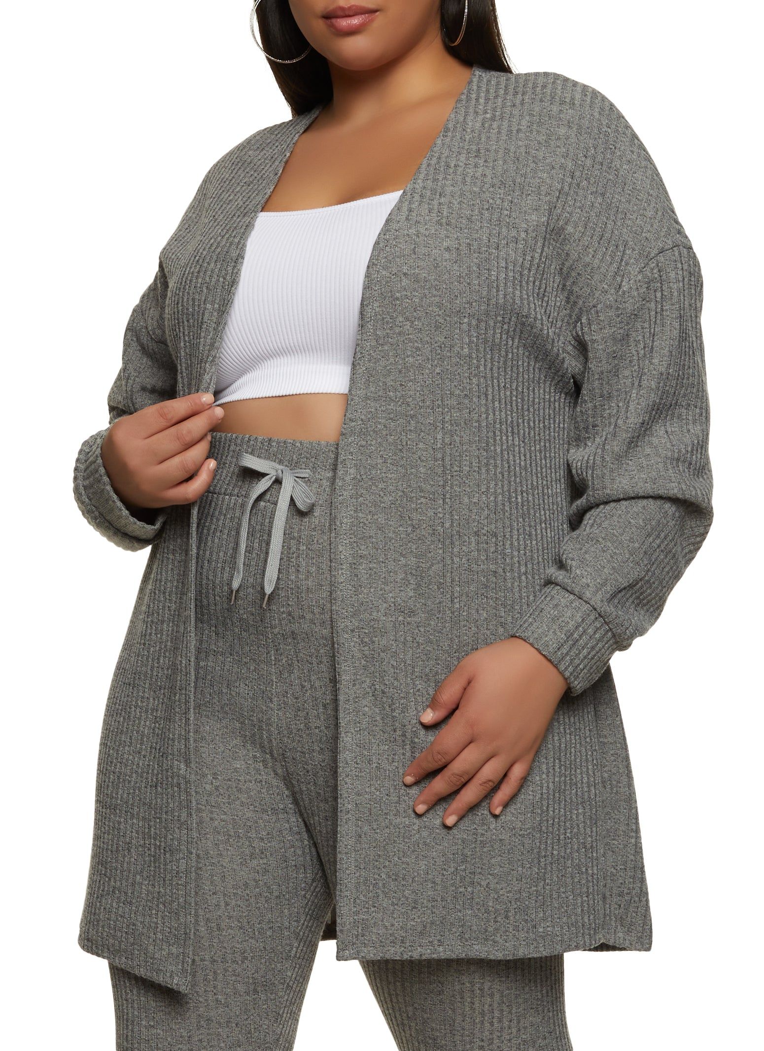 Plus Size Ribbed Open Front Cardigan sold by Rainbow