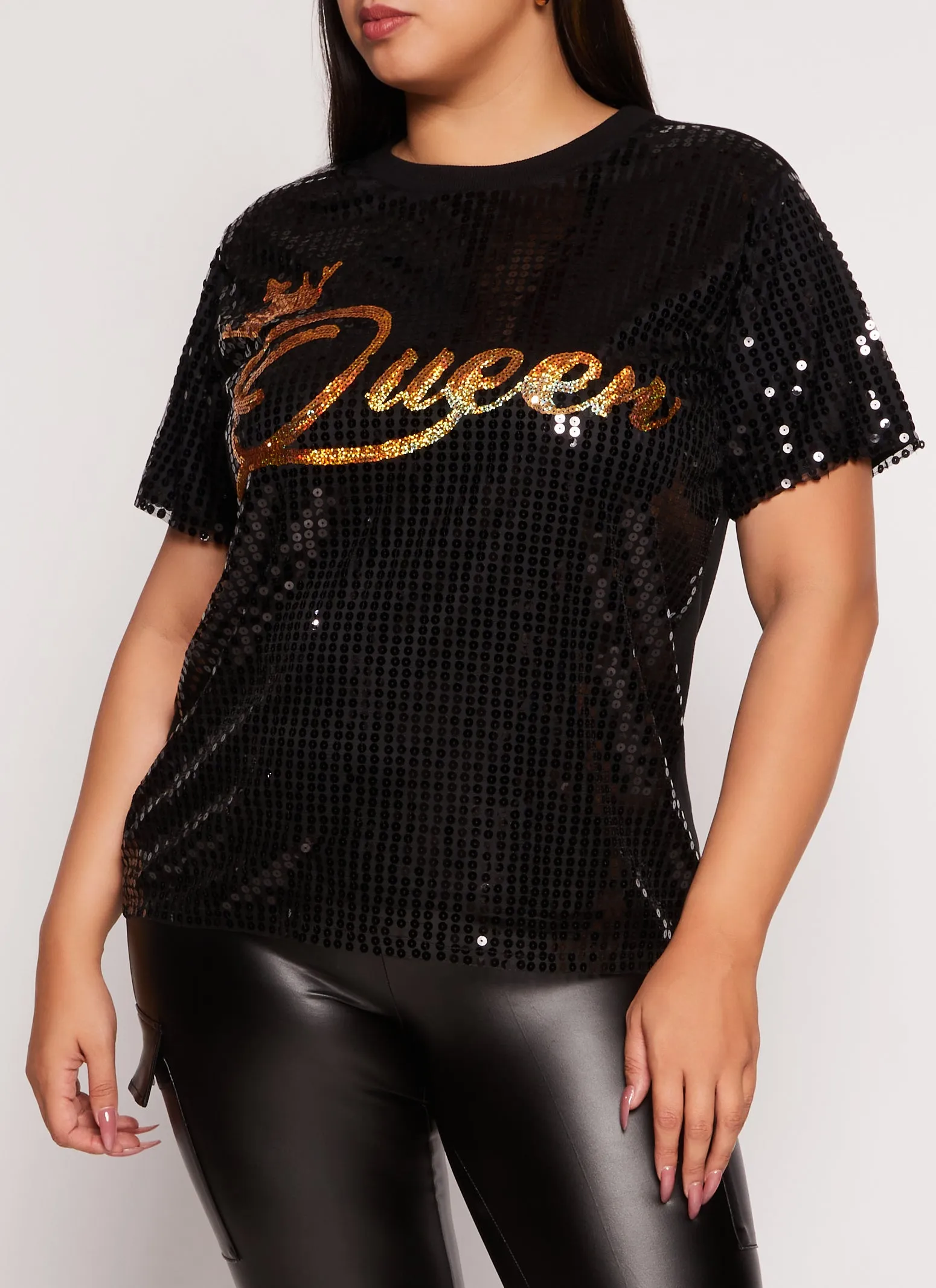 Plus Size Queen Sequin Graphic Tee sold by Rainbow