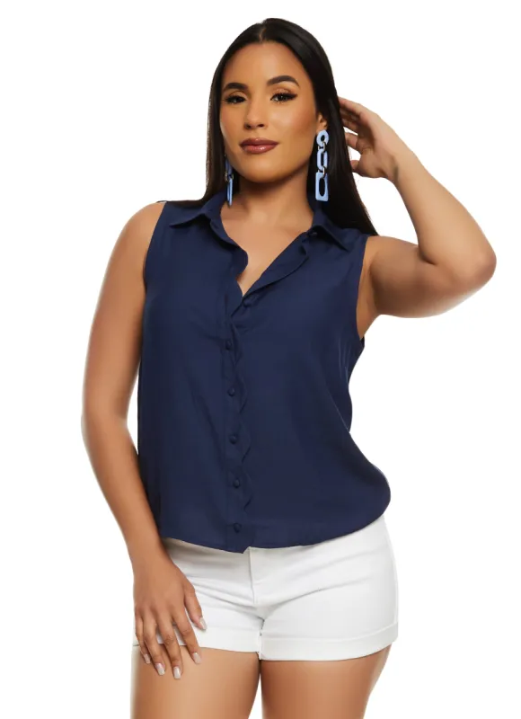 Iris Gauze Knit Sleeveless Button Front Shirt sold by Rainbow
