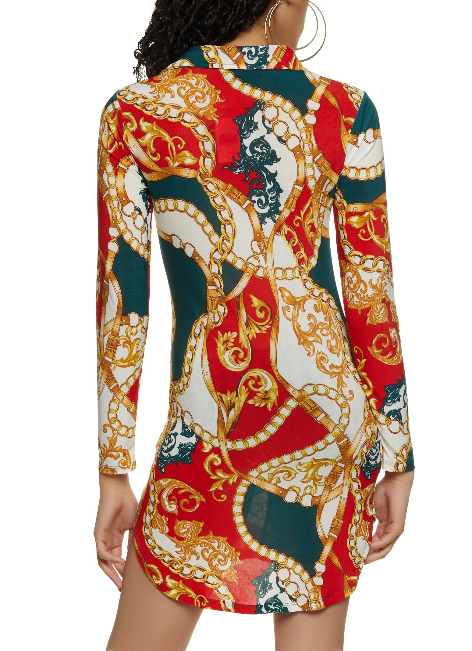 Abstract Chain Status Print Button Front Shirt Dress sold by Rainbow product image thumbnail 3