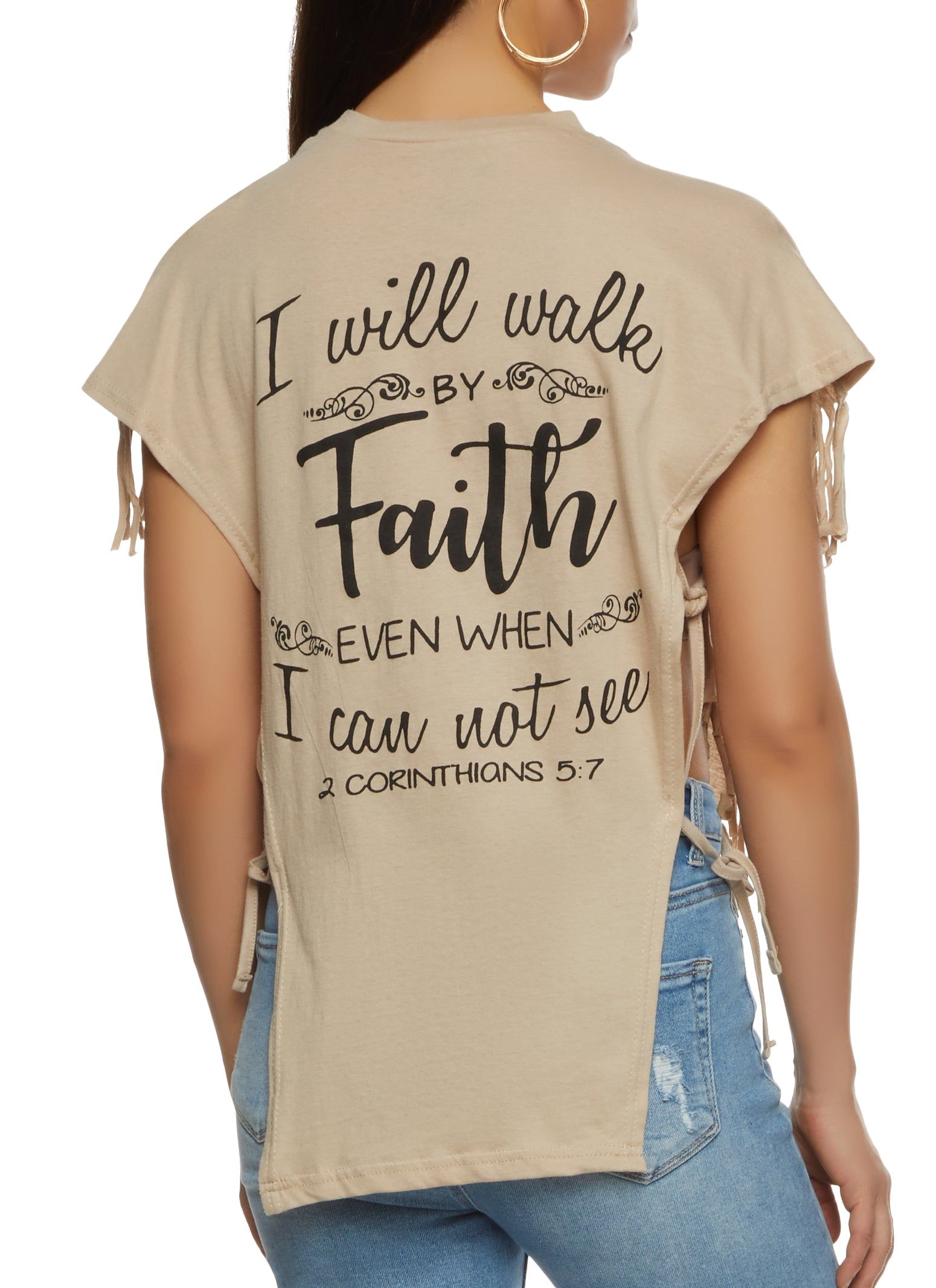Walk By Faith Not By Sight Sequin Fringe Graphic Top sold by Rainbow product image thumbnail 2