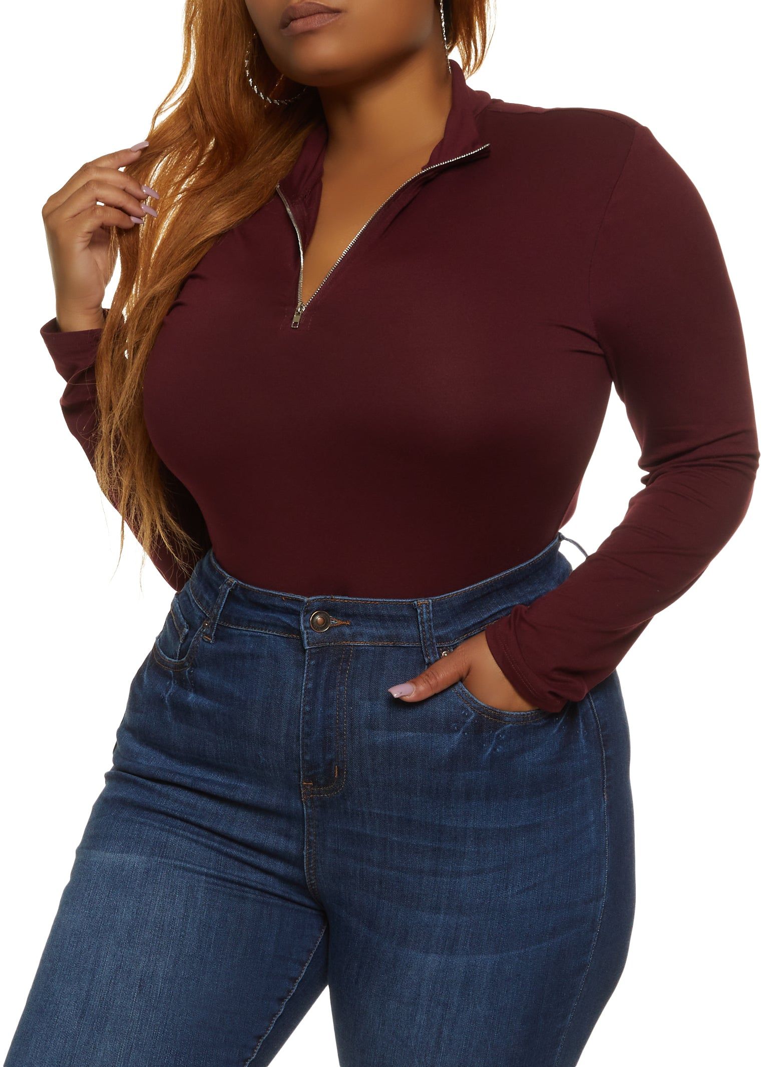 Plus Size Zip Neck Long Sleeve Bodysuit sold by Rainbow product image thumbnail 2
