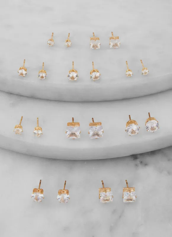 Cubic Zirconia Assorted Stud Earrings Set of 10 sold by Rainbow