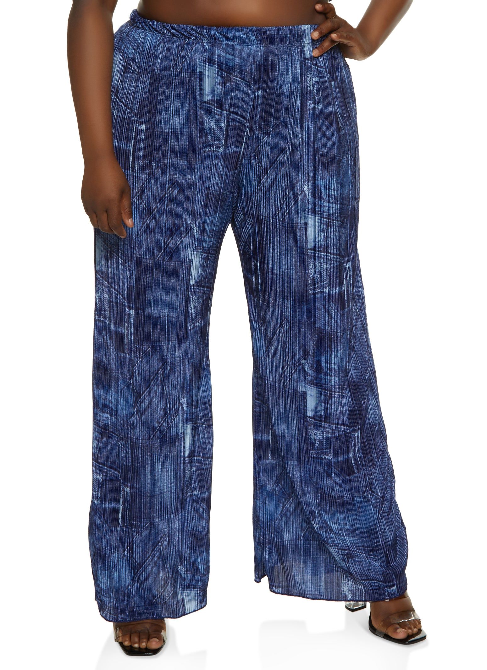 Plus Size Plisse Printed Wide Leg Pants sold by Rainbow