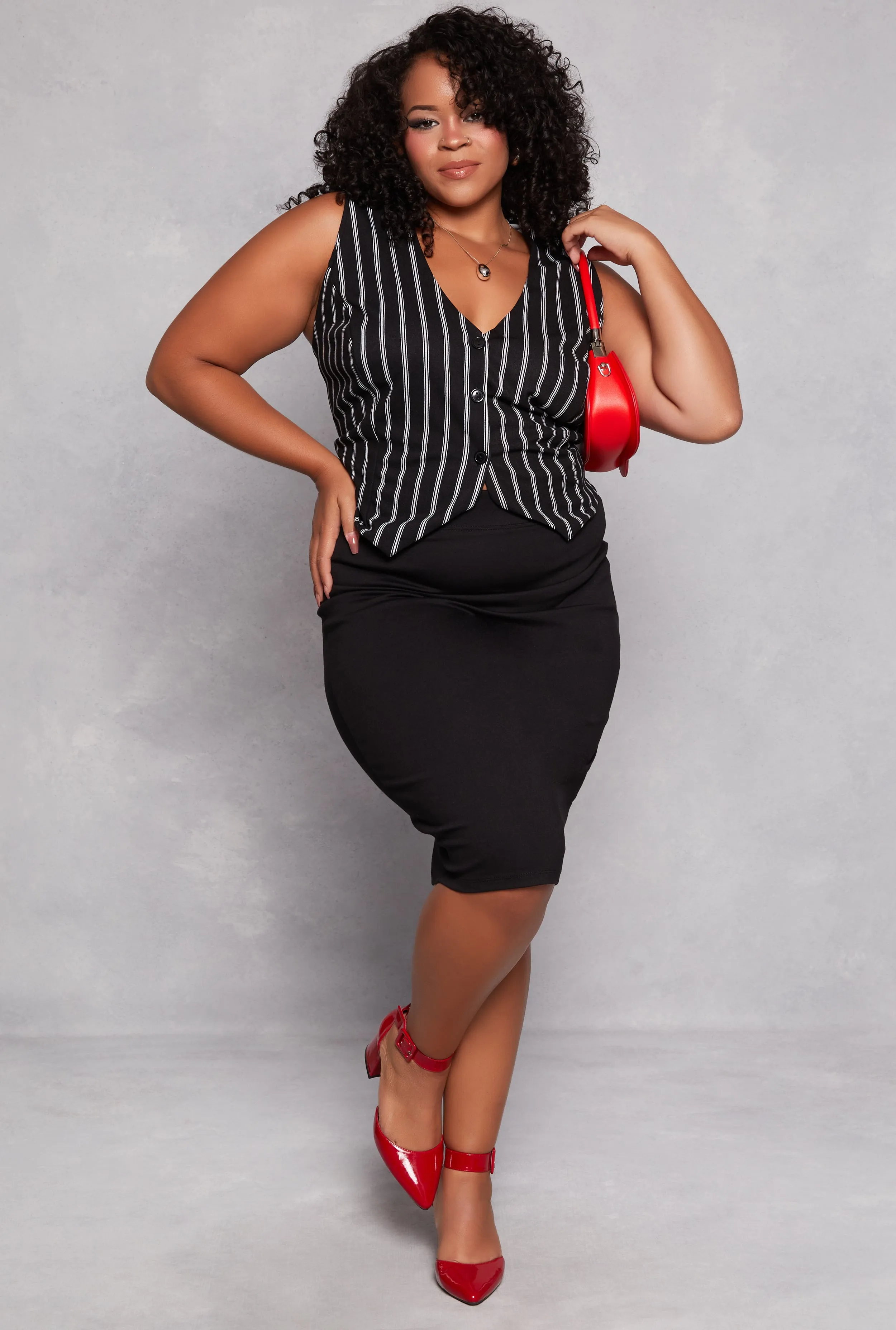 Plus Size Iris Ponte High Waist Midi Pencil Skirt sold by Rainbow