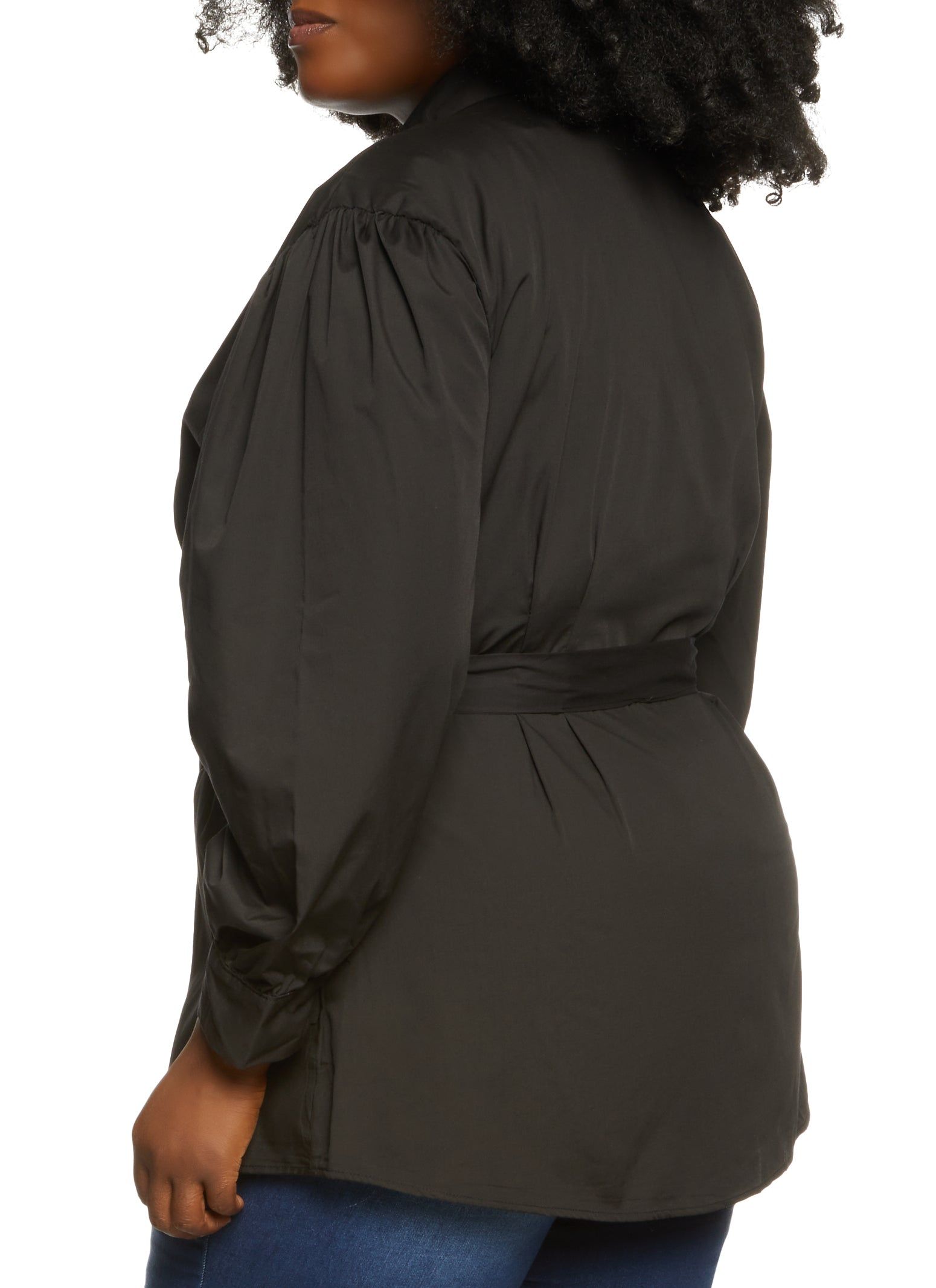 Plus Size Poplin Button Front Tie Waist Shirt sold by Rainbow product image thumbnail 2