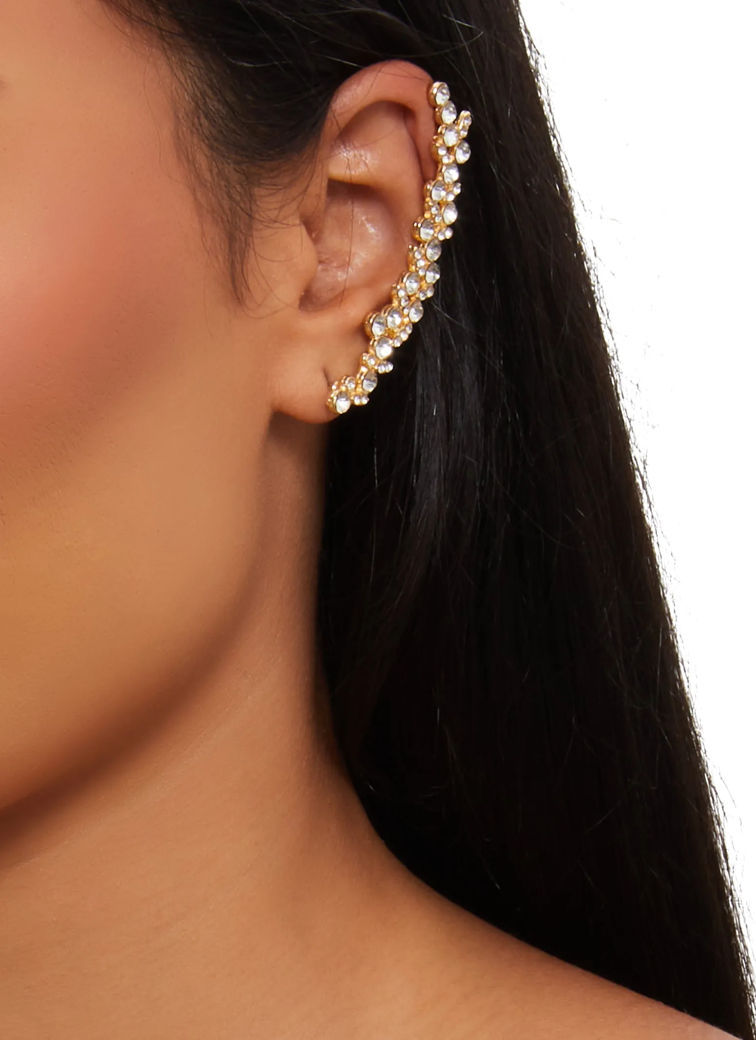 Metallic Rhinestone Climber Earrings sold by Rainbow