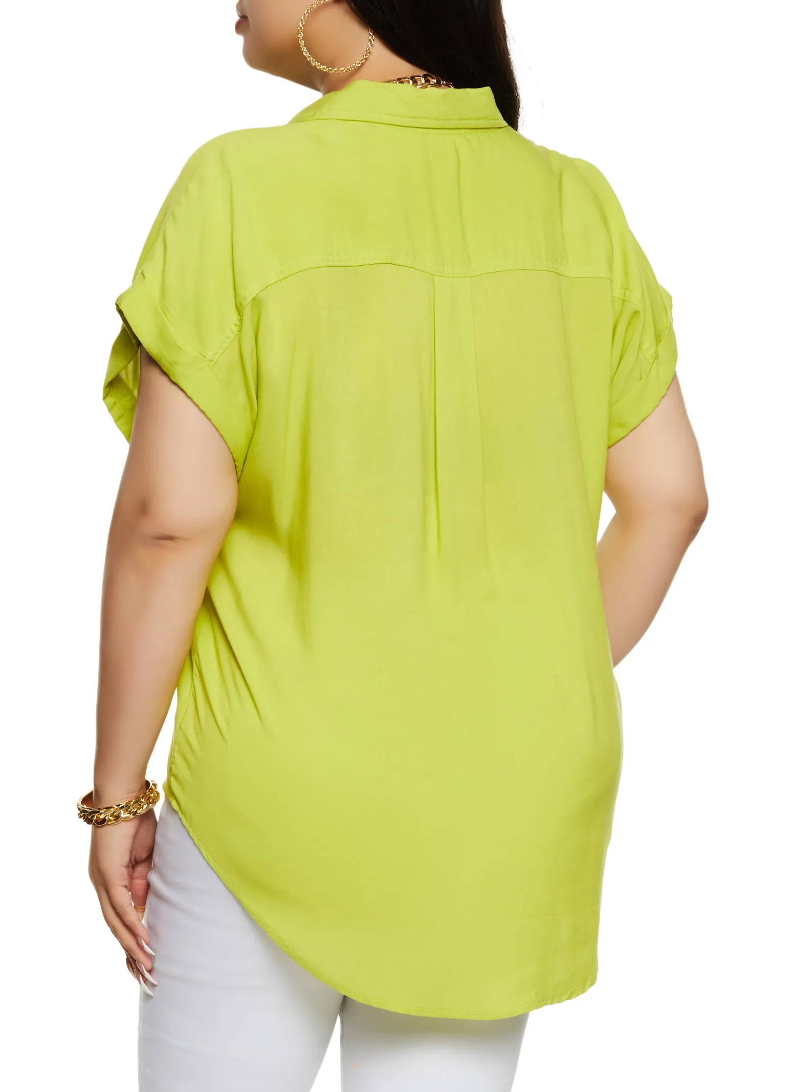 Plus Size Button Front Cuffed Sleeve Shirt sold by Rainbow product image thumbnail 3