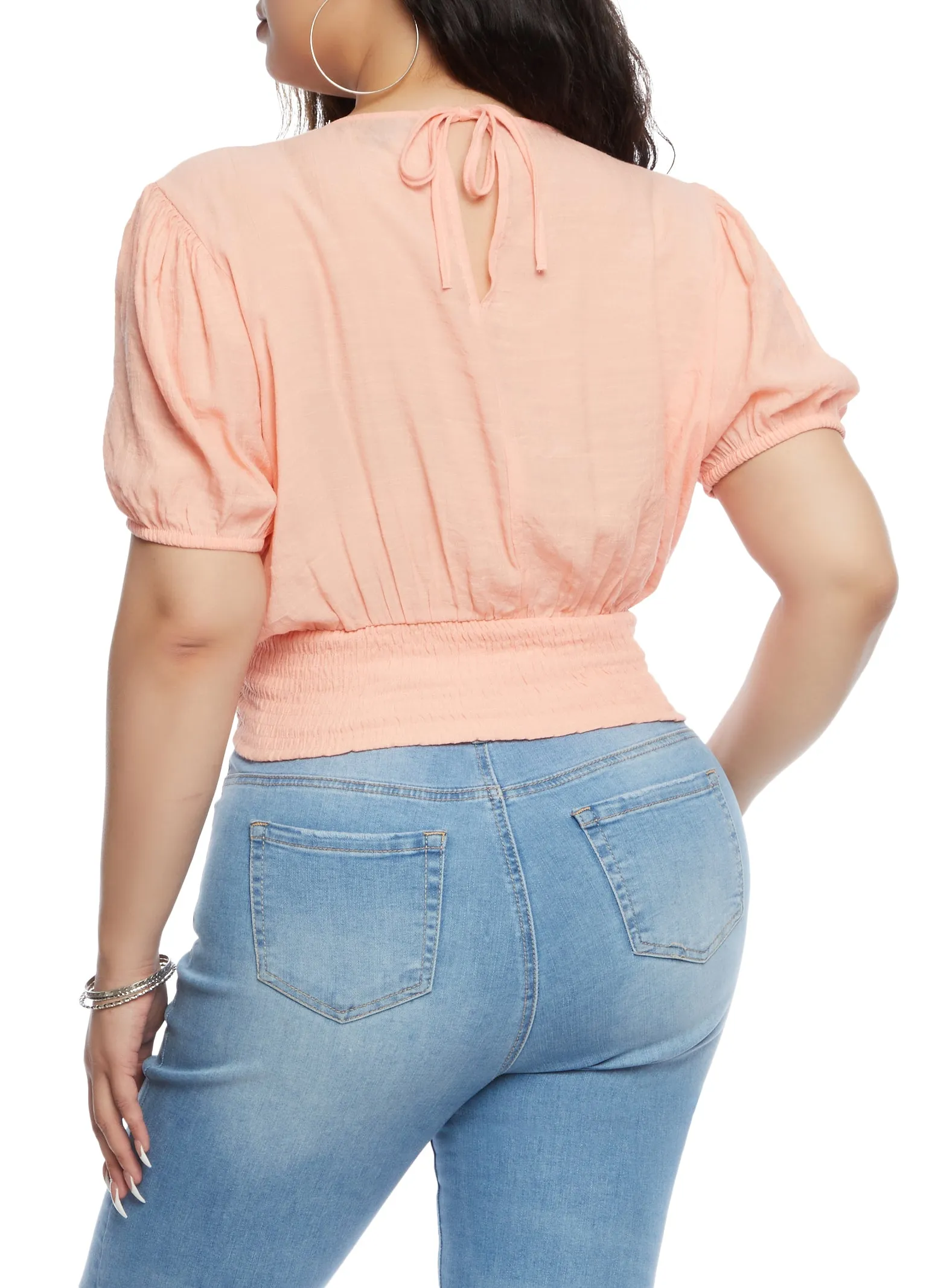 Plus Size Gauze Knit V Neck Ruched Peasant Top sold by Rainbow product image thumbnail 3