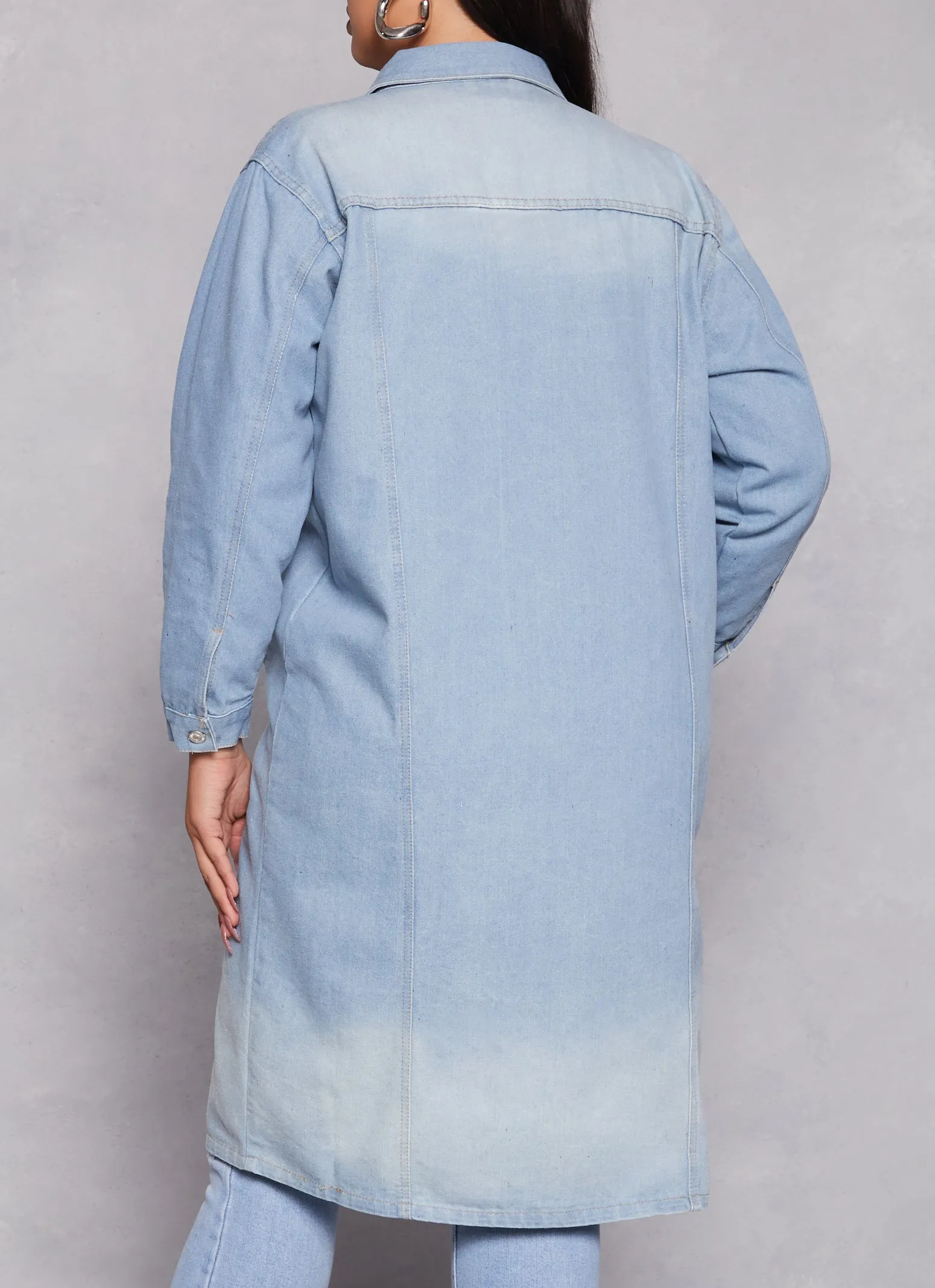 Plus Size Light Wash Longline Jean Jacket sold by Rainbow product image thumbnail 3