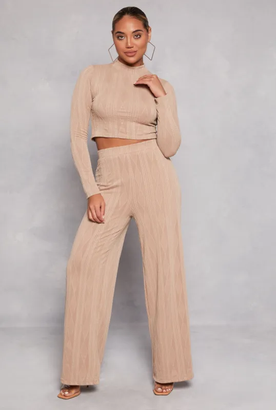Cable Knit High Waist Wide Leg Pants sold by Rainbow