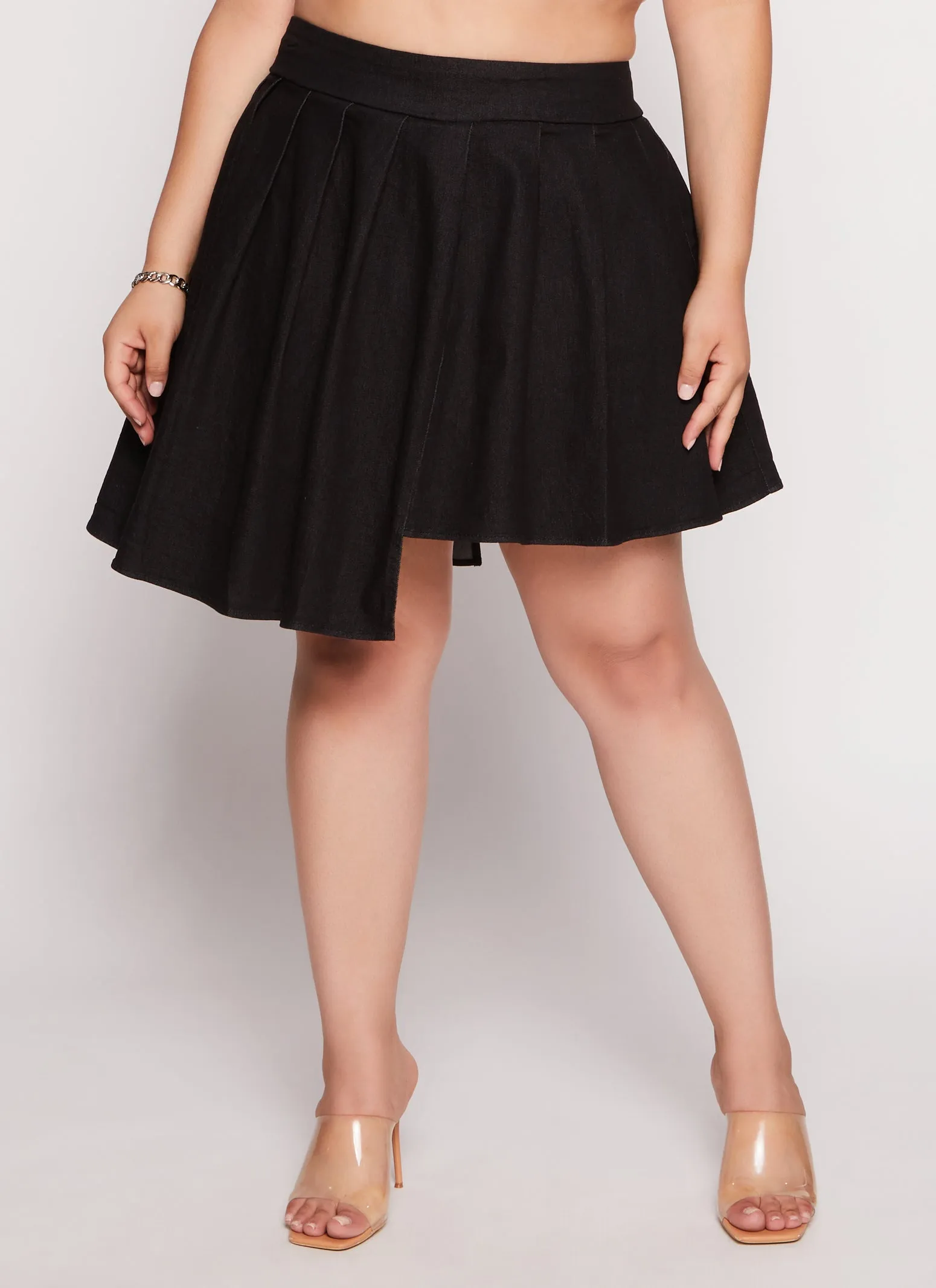 Plus Size Daisy Asymmetrical Pleated Denim Skort sold by Rainbow product image thumbnail 2