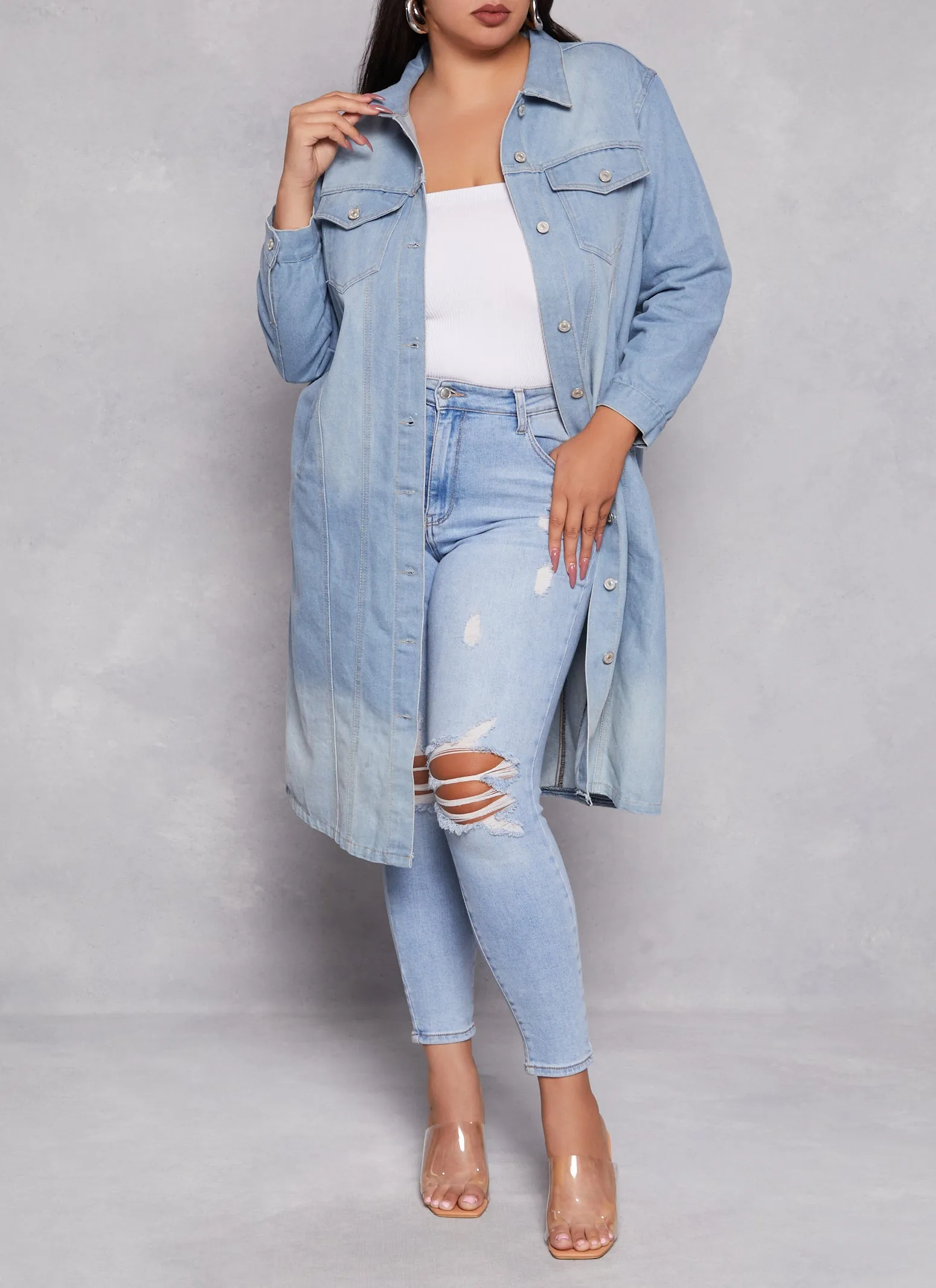 Plus Size Light Wash Longline Jean Jacket sold by Rainbow product image thumbnail 2