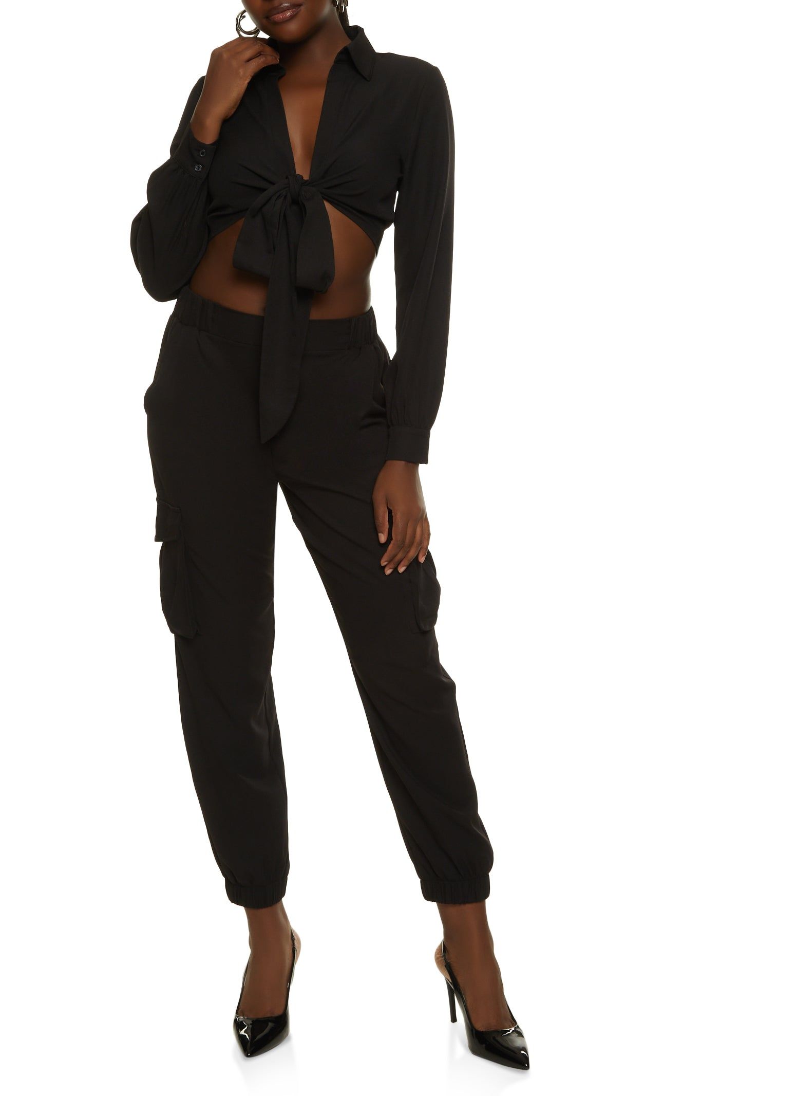 Crepe Knit Tie Front Crop Top sold by Rainbow product image thumbnail 2