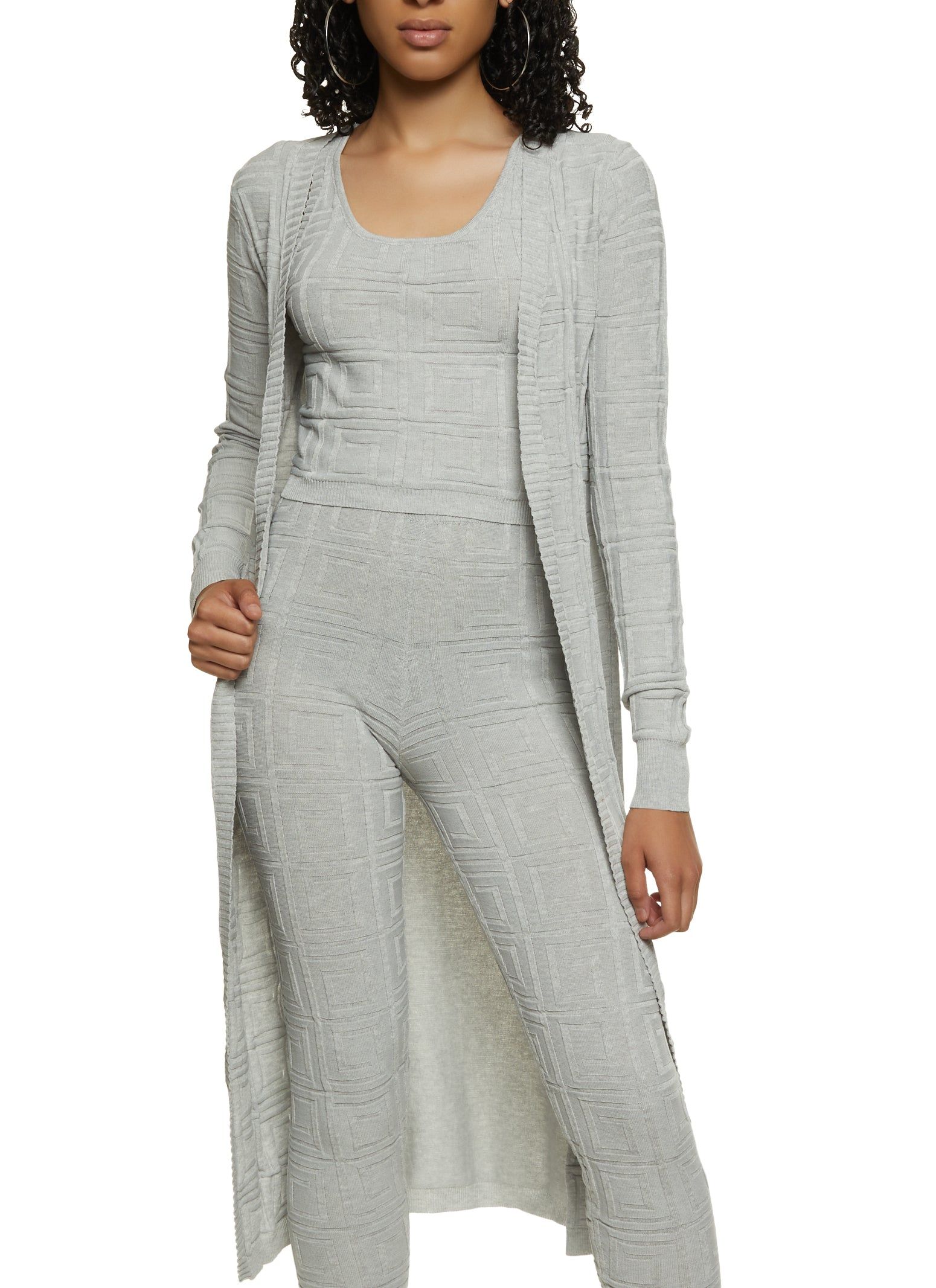 Textured Knit Greek Key Long Cardigan sold by Rainbow