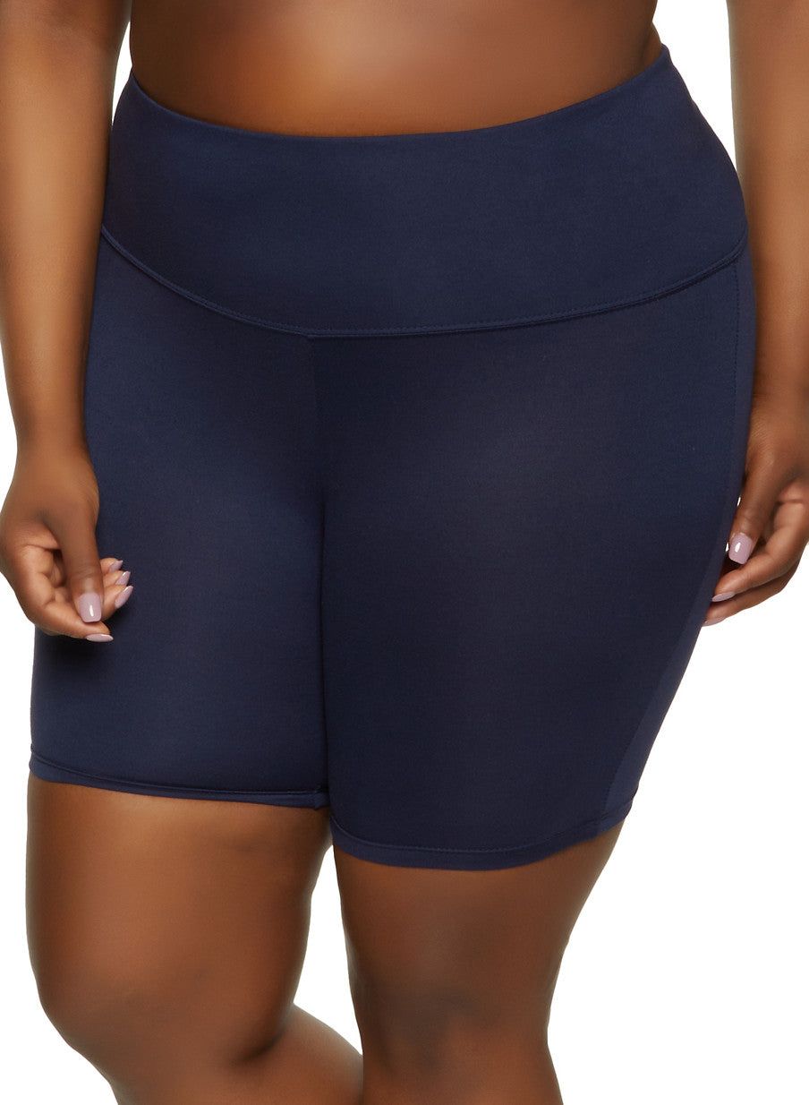 Plus Size Solid Wide Waistband Biker Shorts sold by Rainbow