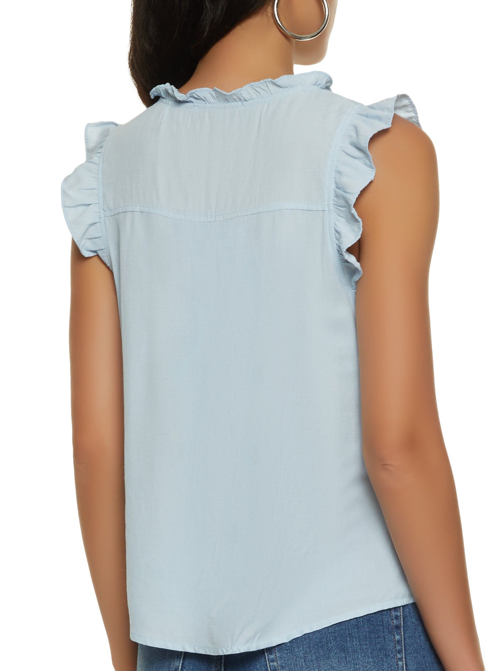 Sleeveless Half Button Ruffle Trim Blouse sold by Rainbow product image thumbnail 2