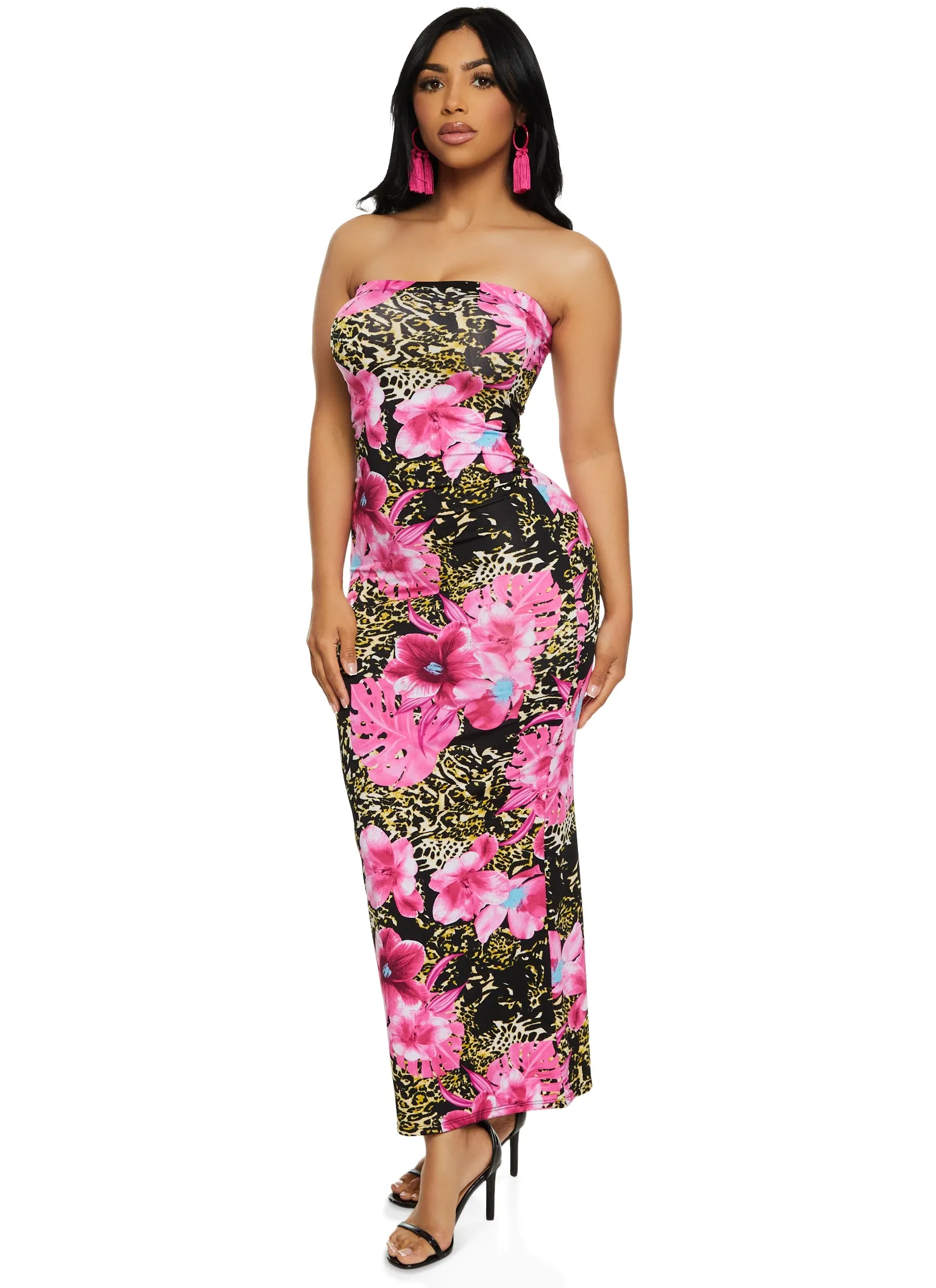 Floral Animal Print Strapless Bodycon Maxi Dress sold by Rainbow product image thumbnail 2